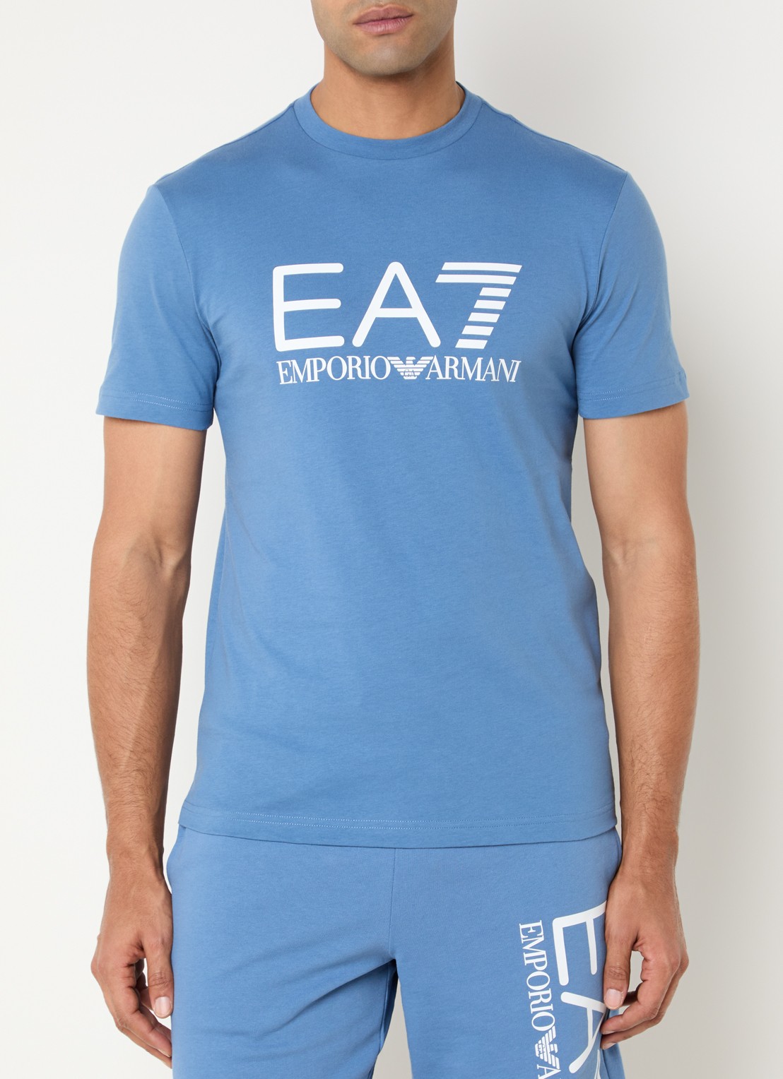 Armani T-shirt met logoprint - detail staalblauw
