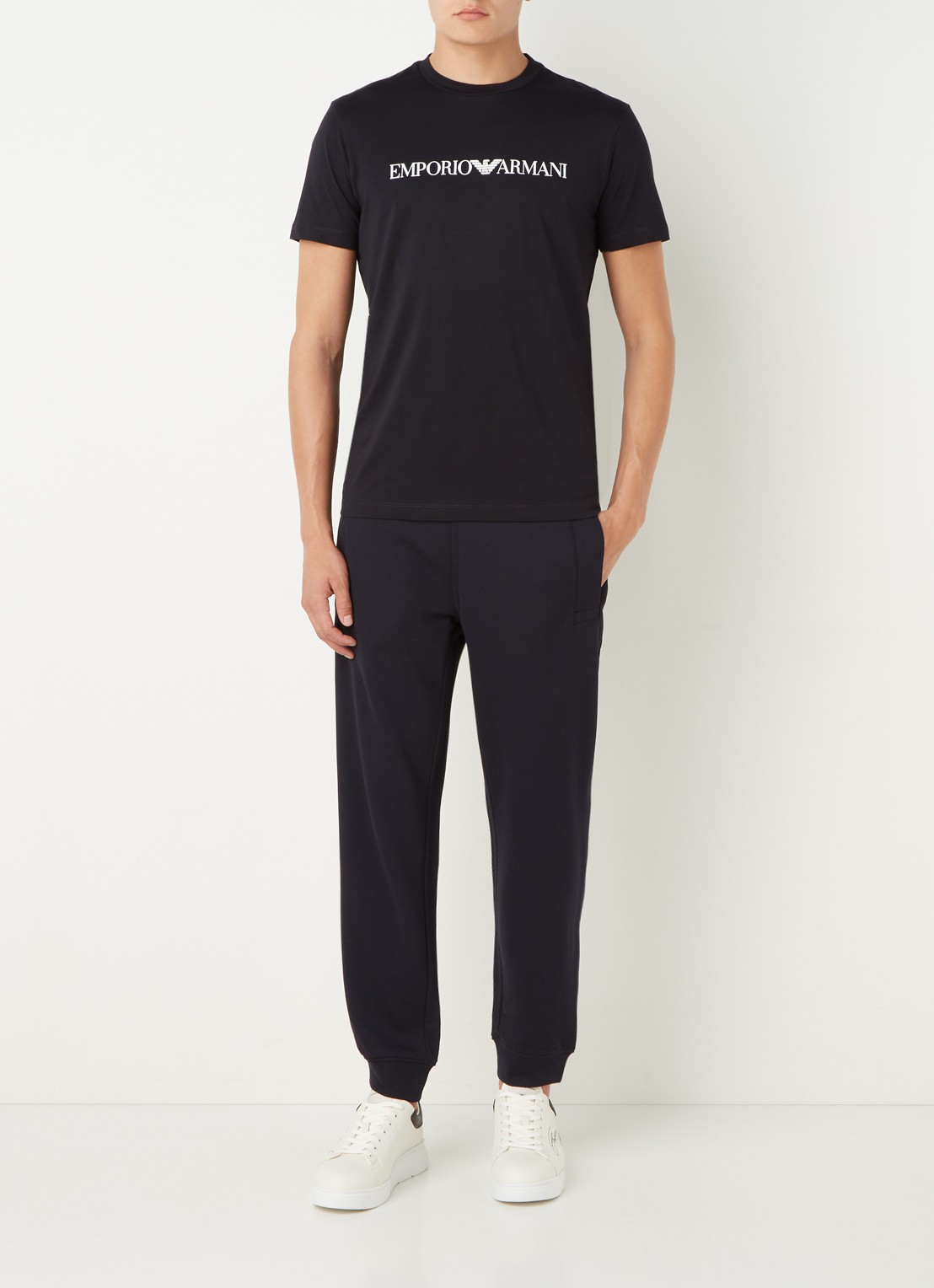 Armani T-shirt met logoprint - voorkant 2 donkerblauw