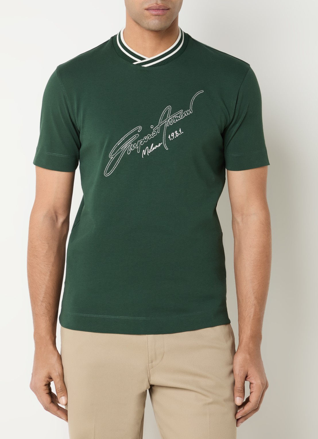Armani T-shirt met logoprint - detail 3 donkergroen