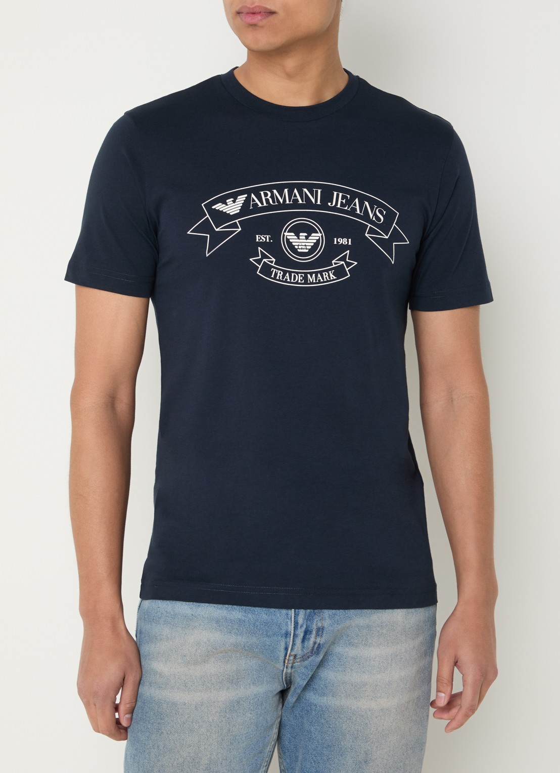 Armani T-shirt met logoprint - detail donkerblauw