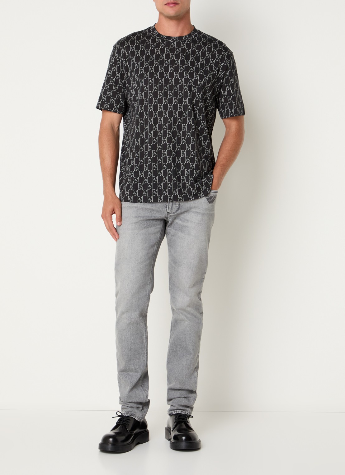 Armani T-shirt met logoprint - voorkant 4 donkerblauw