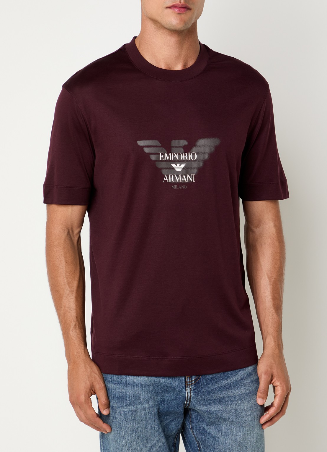Armani T-shirt met logoprint - detail 3 bordeauxrood