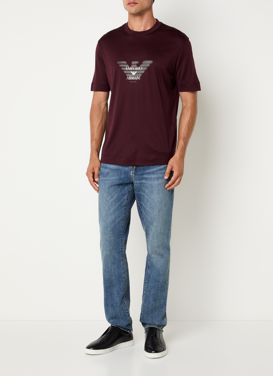 Armani T-shirt met logoprint - voorkant 2 bordeauxrood