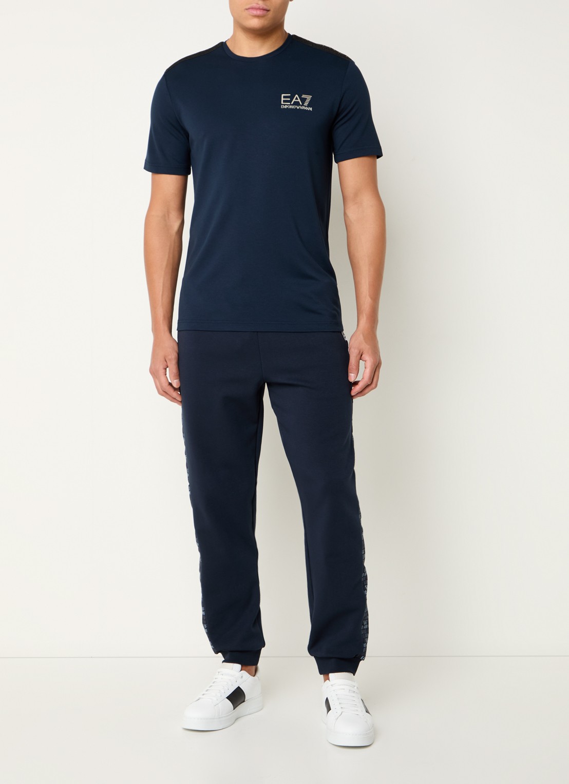 Armani T-shirt met lurex en logo - voorkant 2 donkerblauw