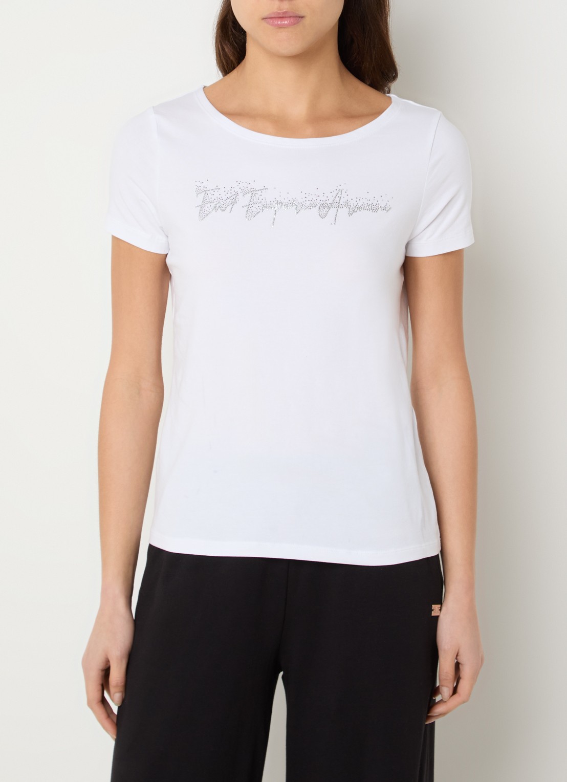 Armani T-shirt met strasslogo - detail 4 wit