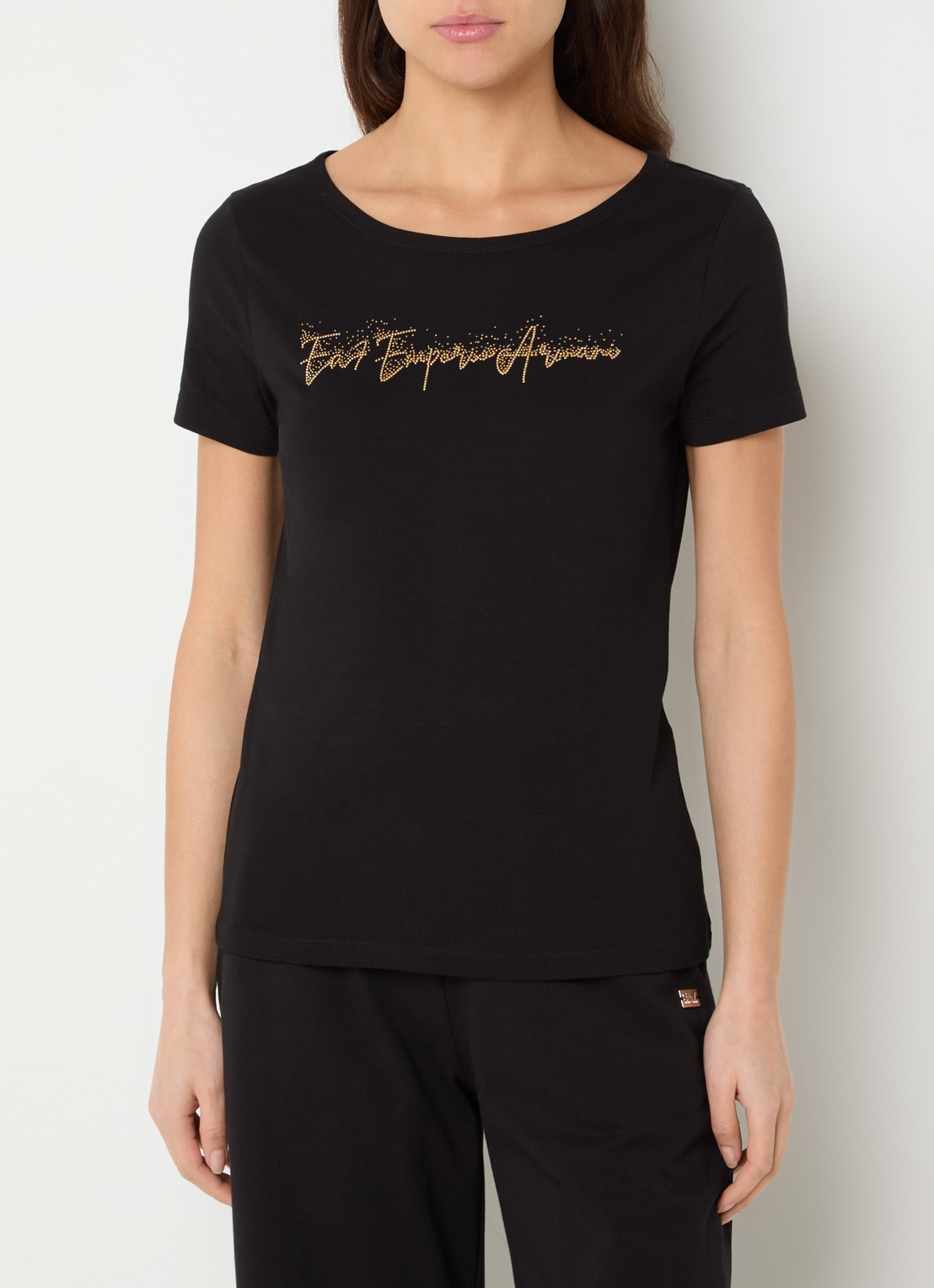 Armani T-shirt met strasslogo - detail 3 zwart