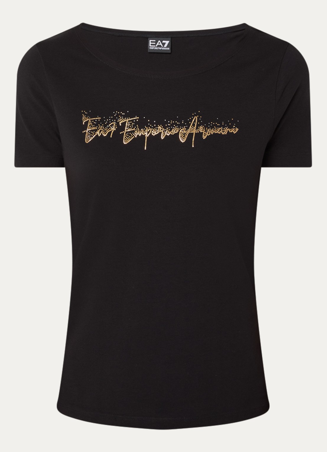 Armani T-shirt met strasslogo - voorkant zwart