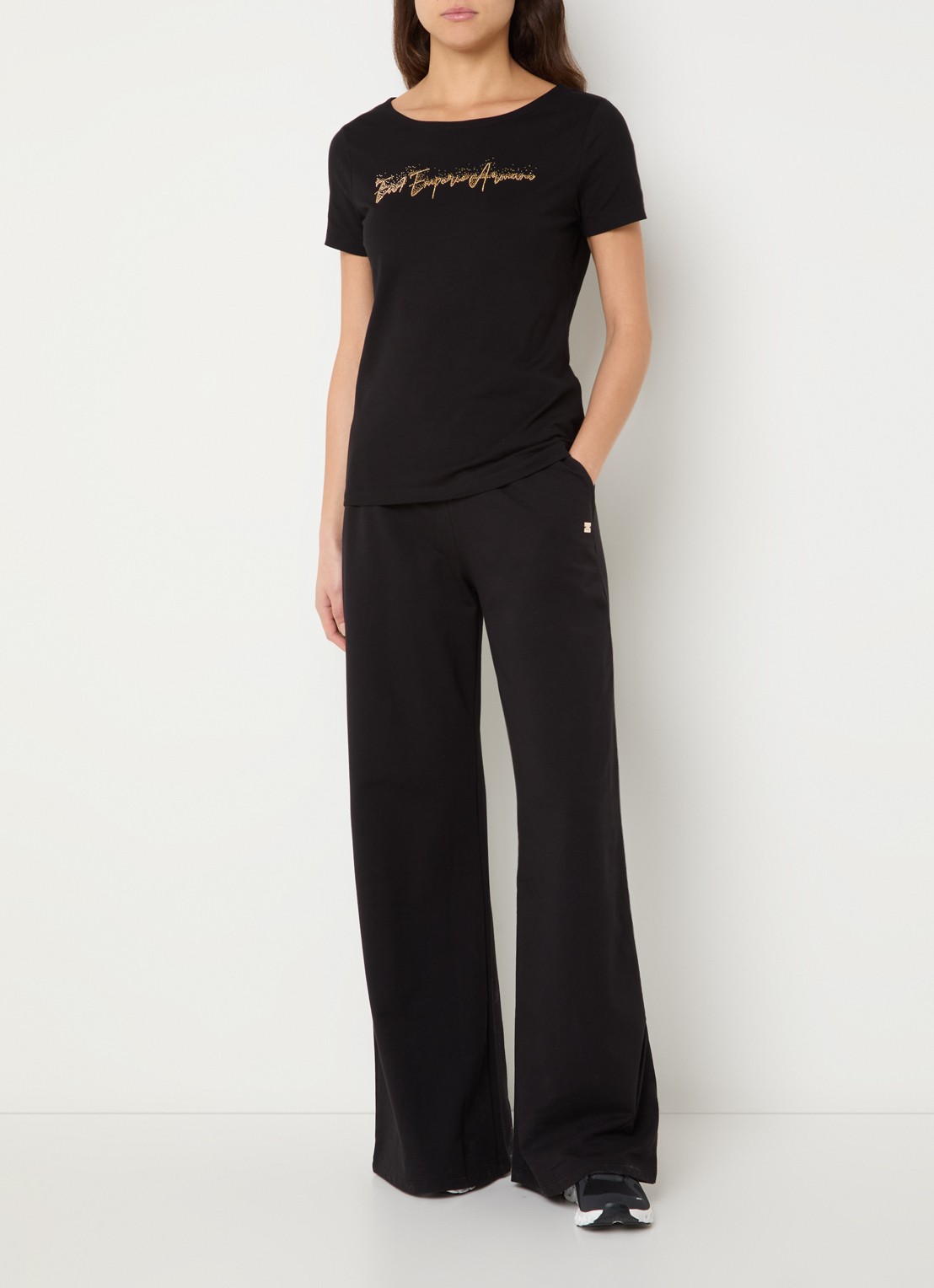 Armani T-shirt met strasslogo - voorkant 2 zwart