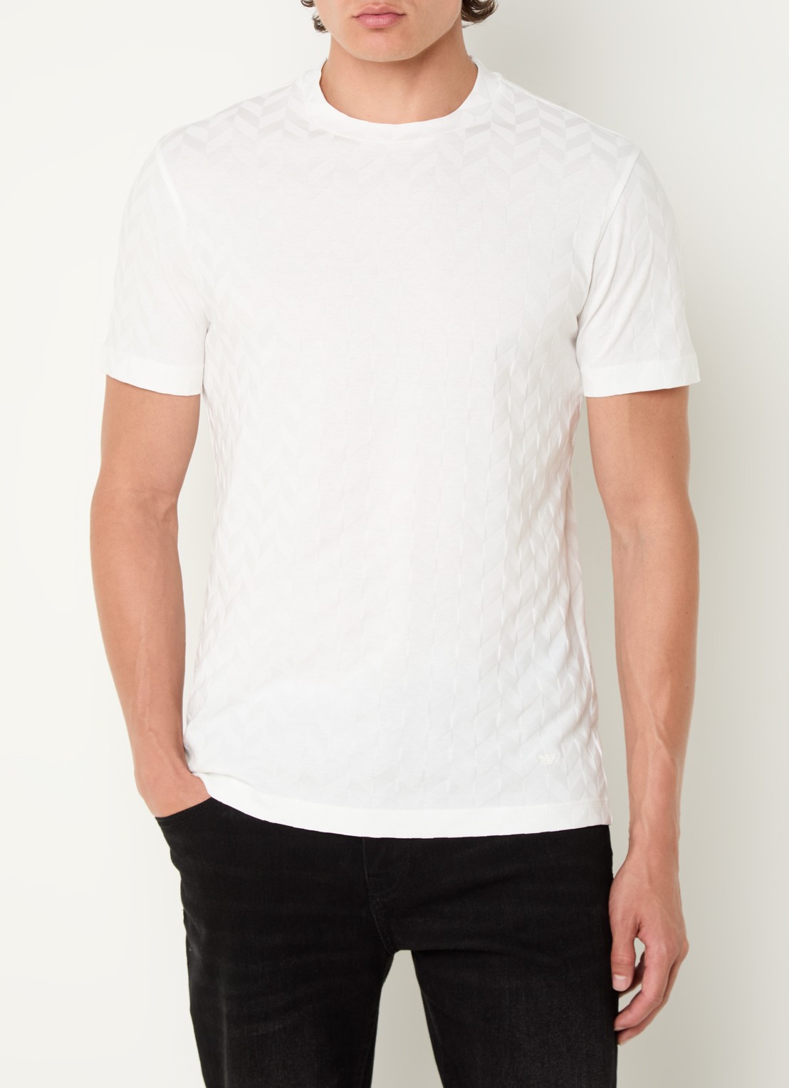 Armani T-shirt met structuur en stretch - detail 4 gebroken wit