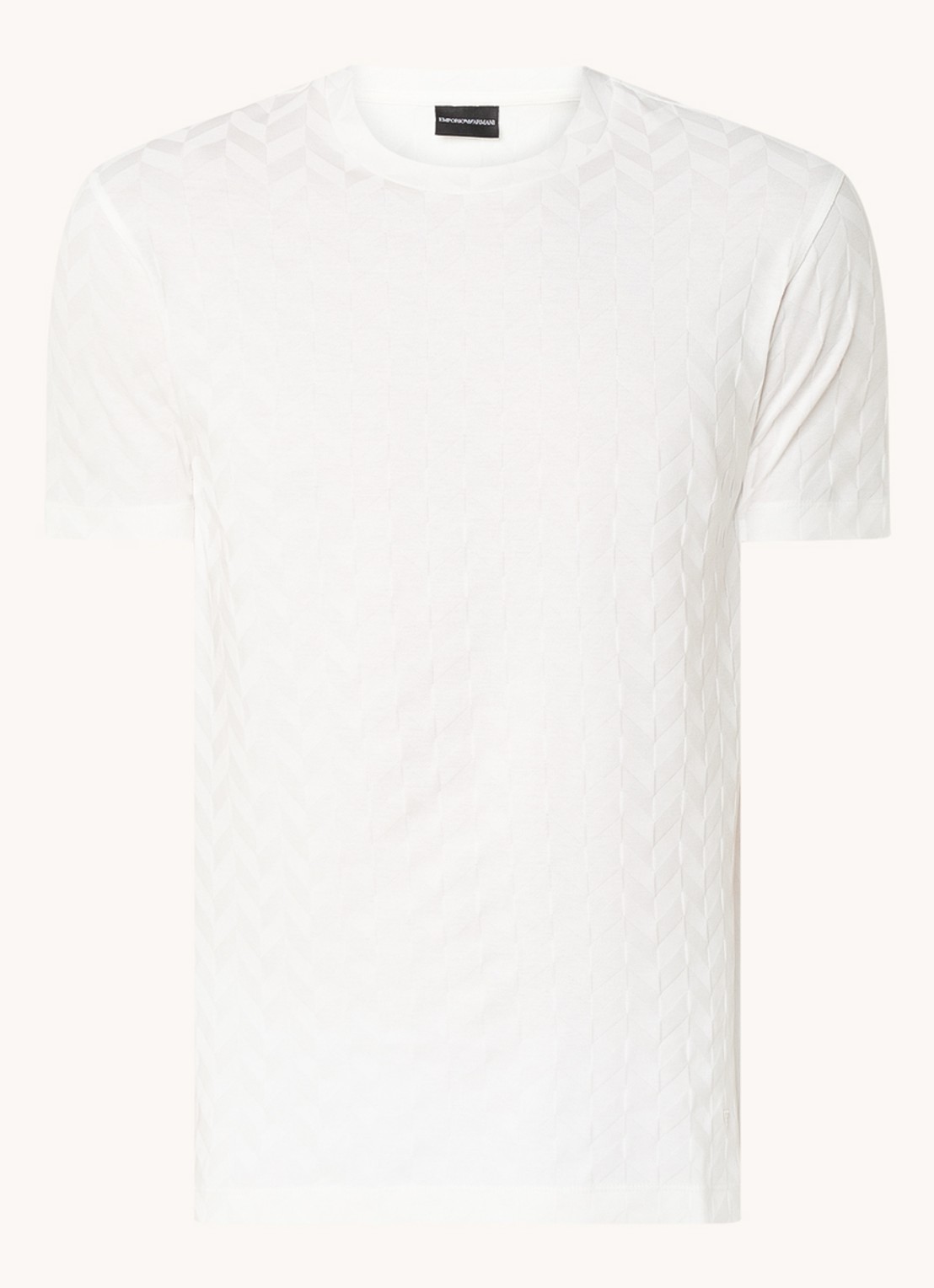 Armani T-shirt met structuur en stretch - voorkant gebroken wit