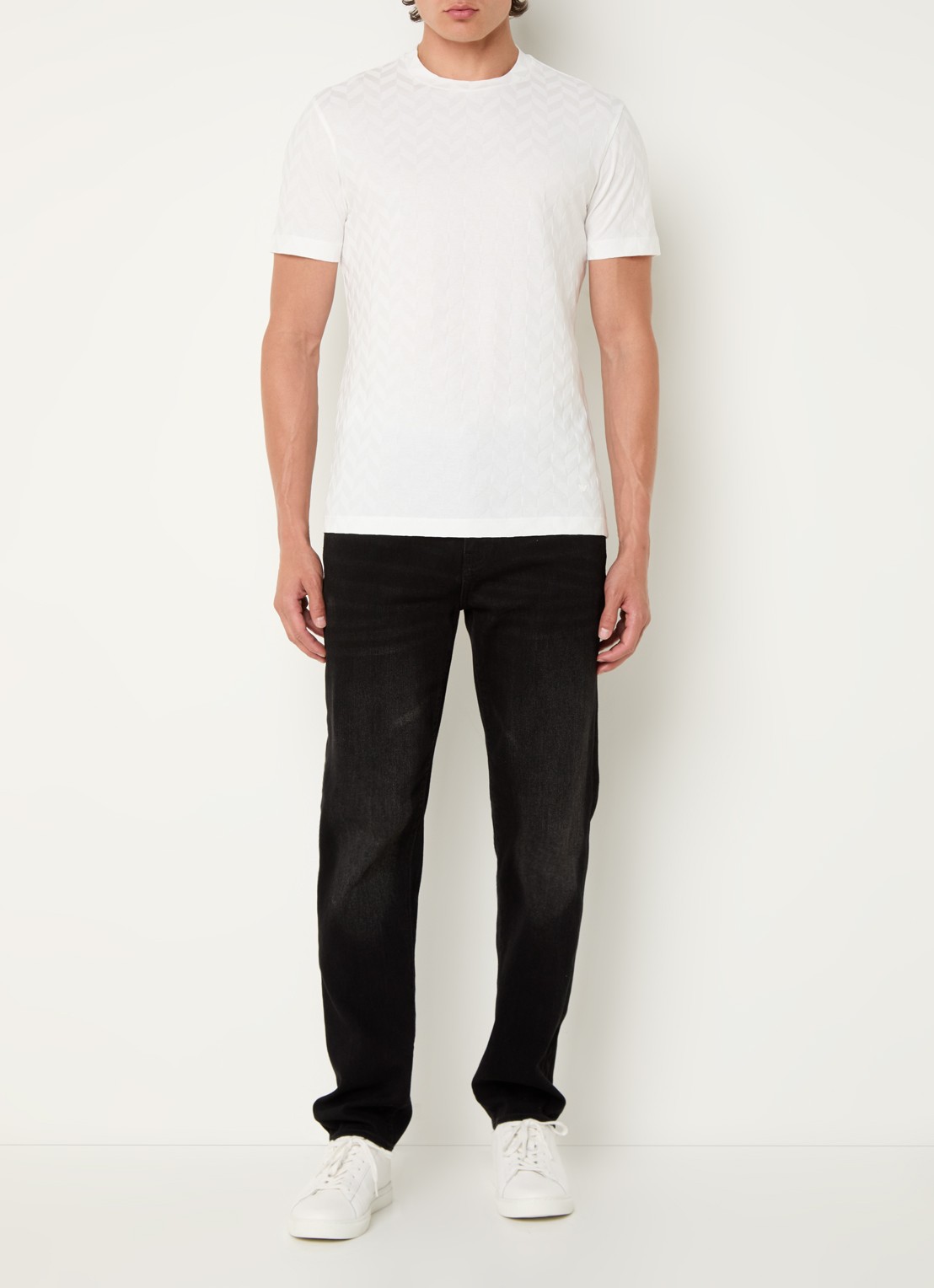 Armani T-shirt met structuur en stretch - voorkant 2 gebroken wit
