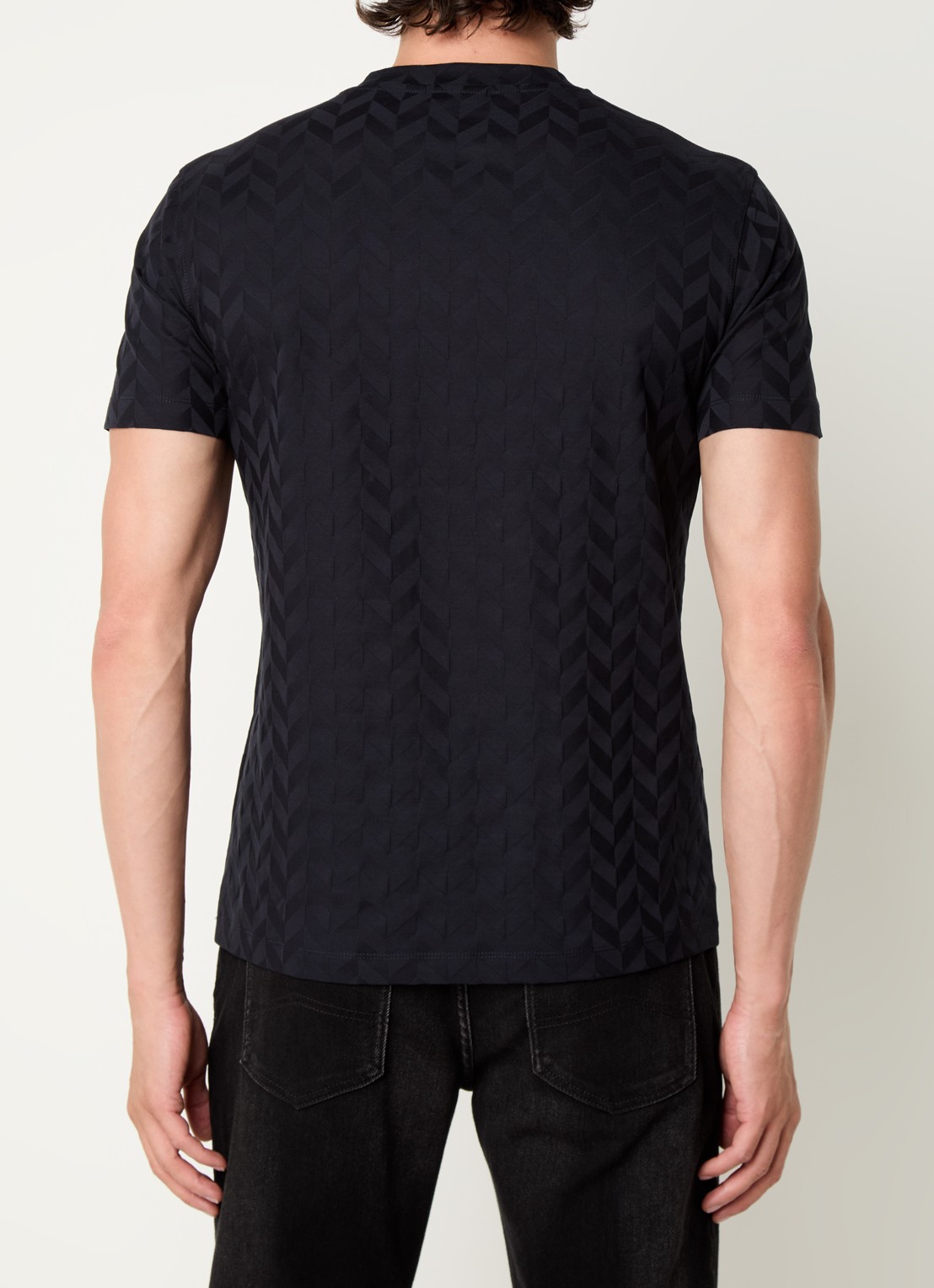 Armani T-shirt met structuur en stretch - achterkant donkerblauw
