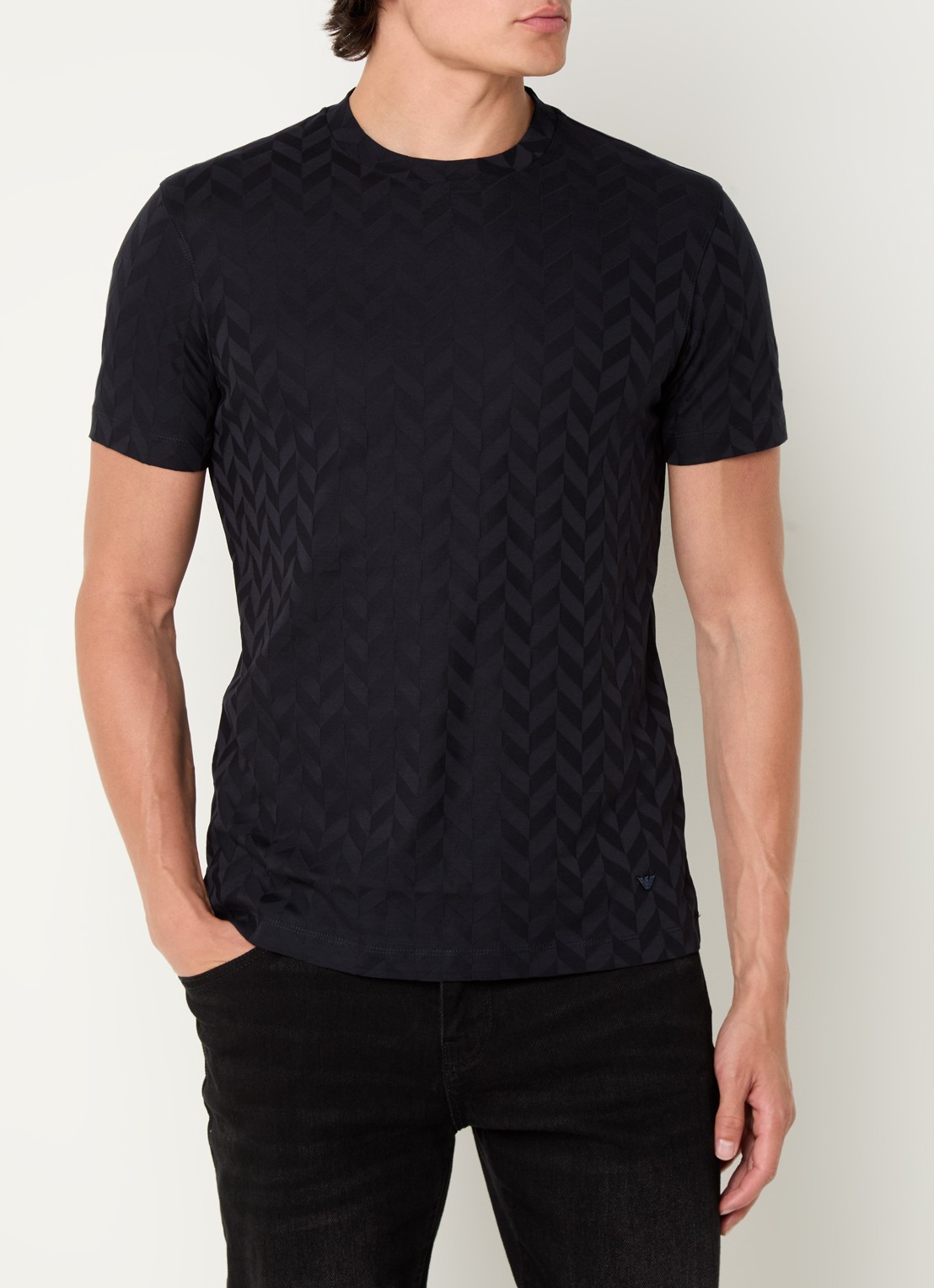 Armani T-shirt met structuur en stretch - detail 4 donkerblauw