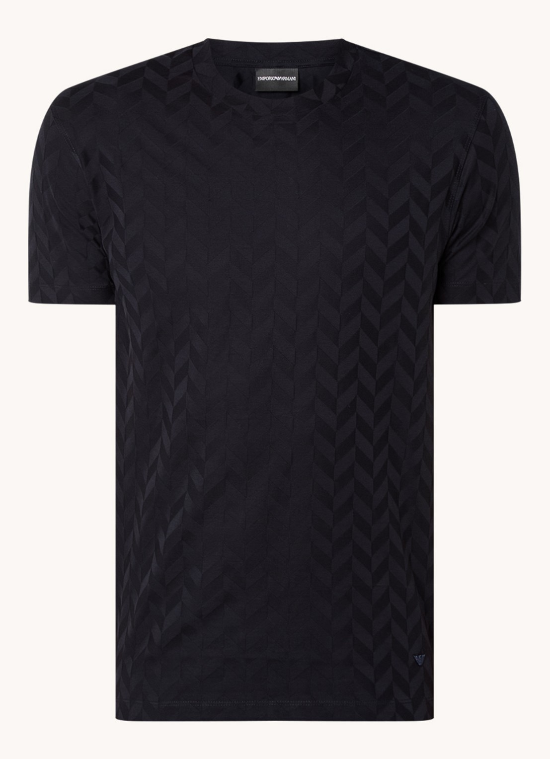 Armani T-shirt met structuur en stretch - voorkant 2 donkerblauw