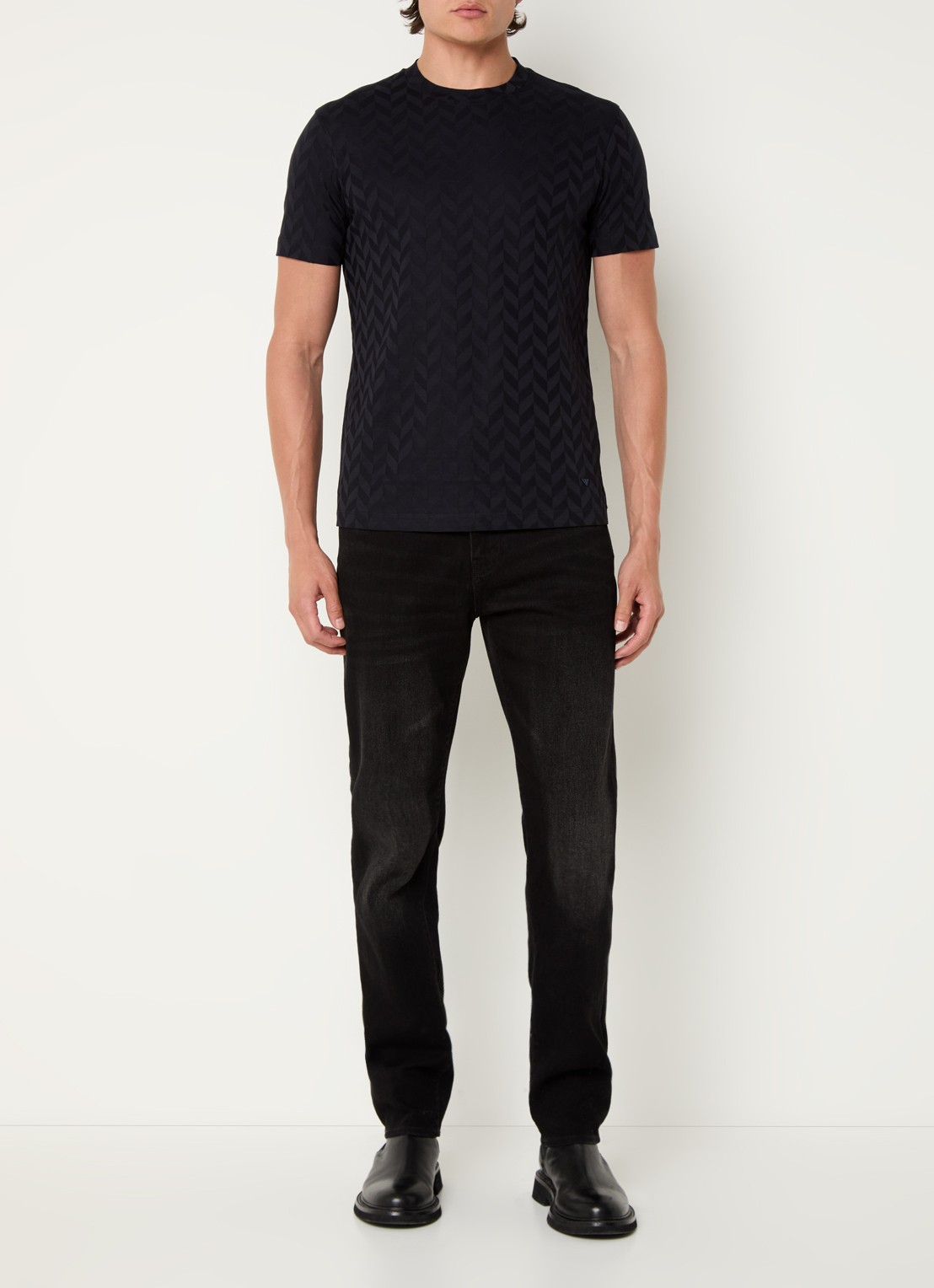 Armani T-shirt met structuur en stretch - voorkant 3 donkerblauw