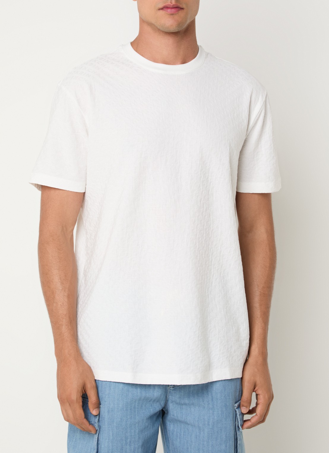 Armani T-shirt met structuur - detail 3 gebroken wit