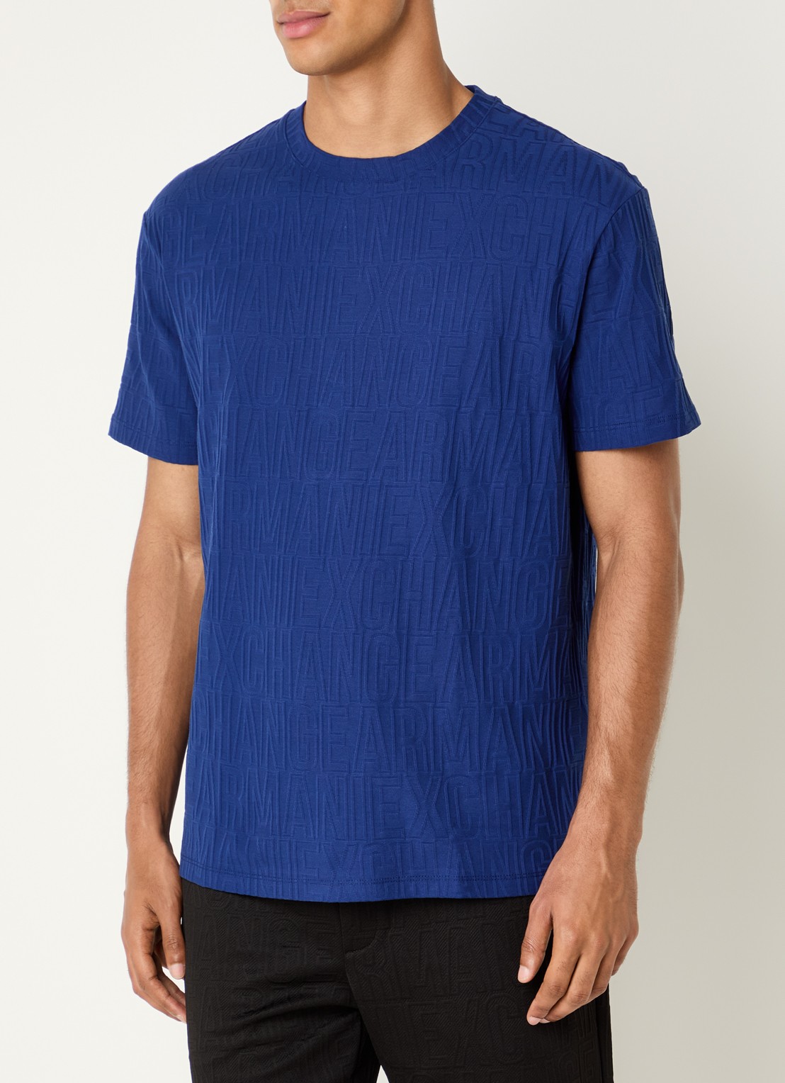 Armani T-shirt met structuur - detail 3 kobaltblauw