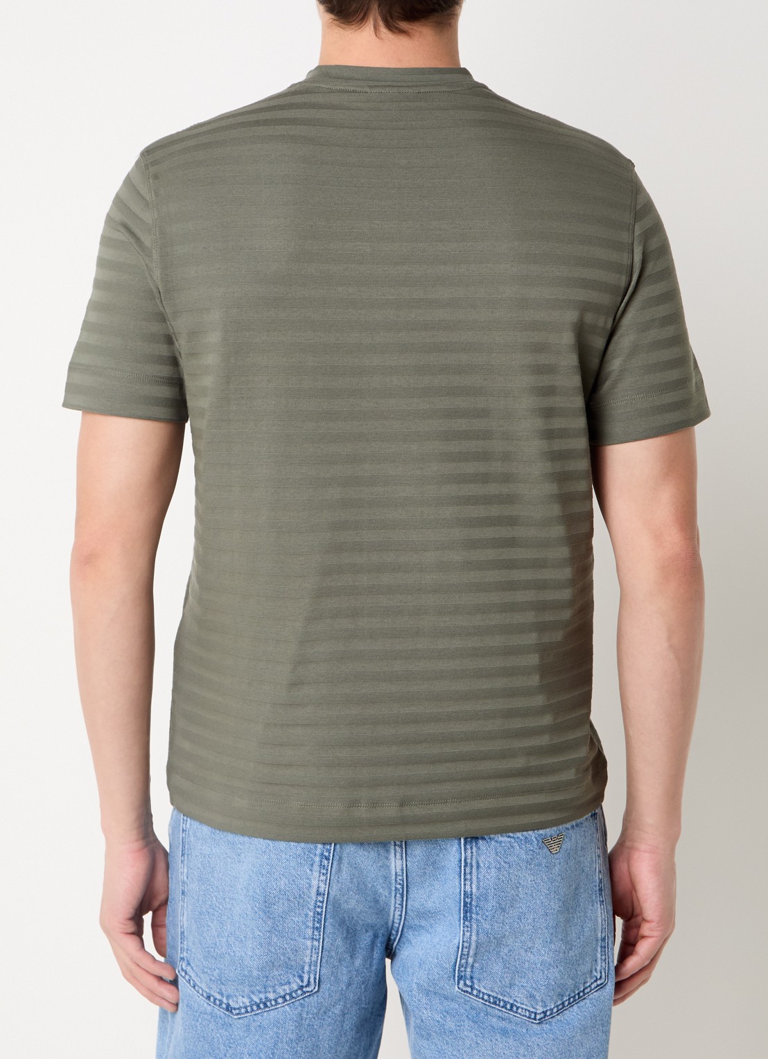 Armani T-shirt met structuur - achterkant 4 olijfgroen