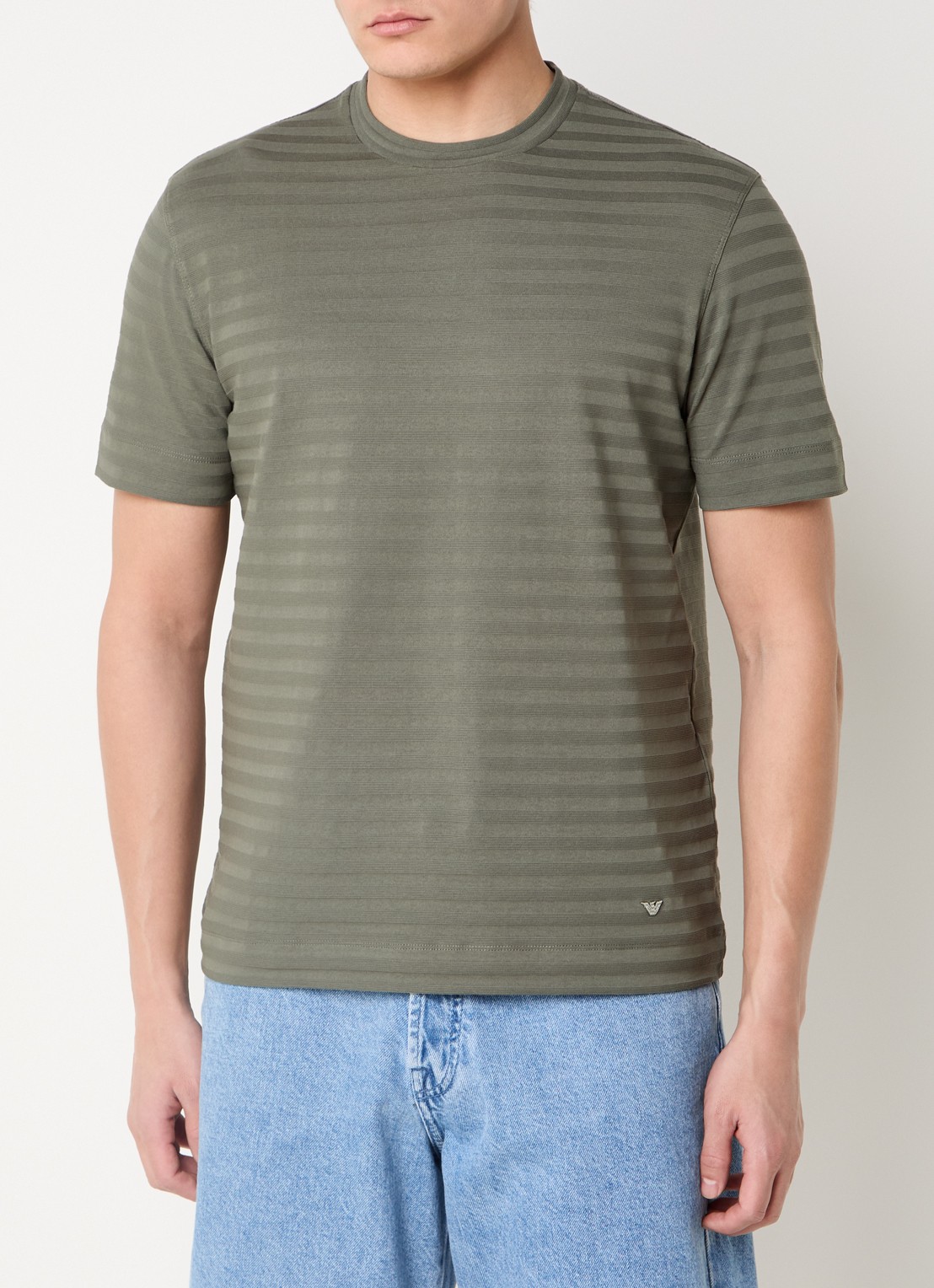 Armani T-shirt met structuur - detail olijfgroen