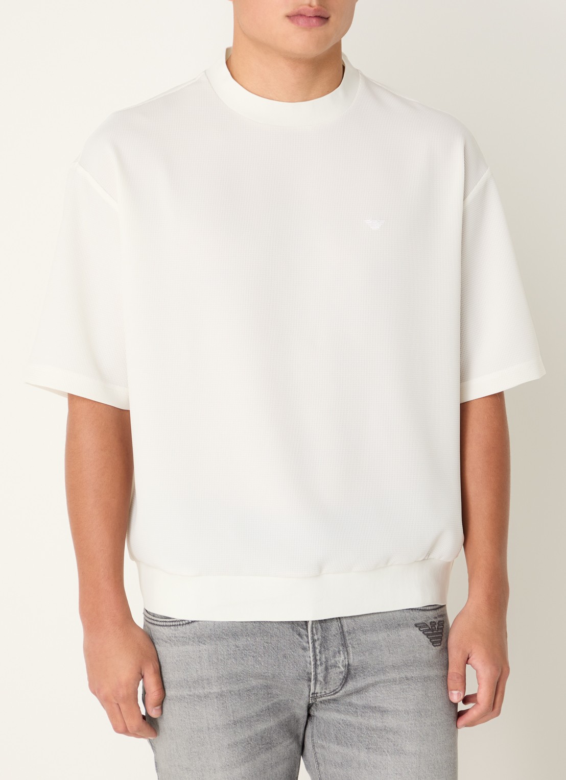 Armani T-shirt met structuur - detail 3 gebroken wit