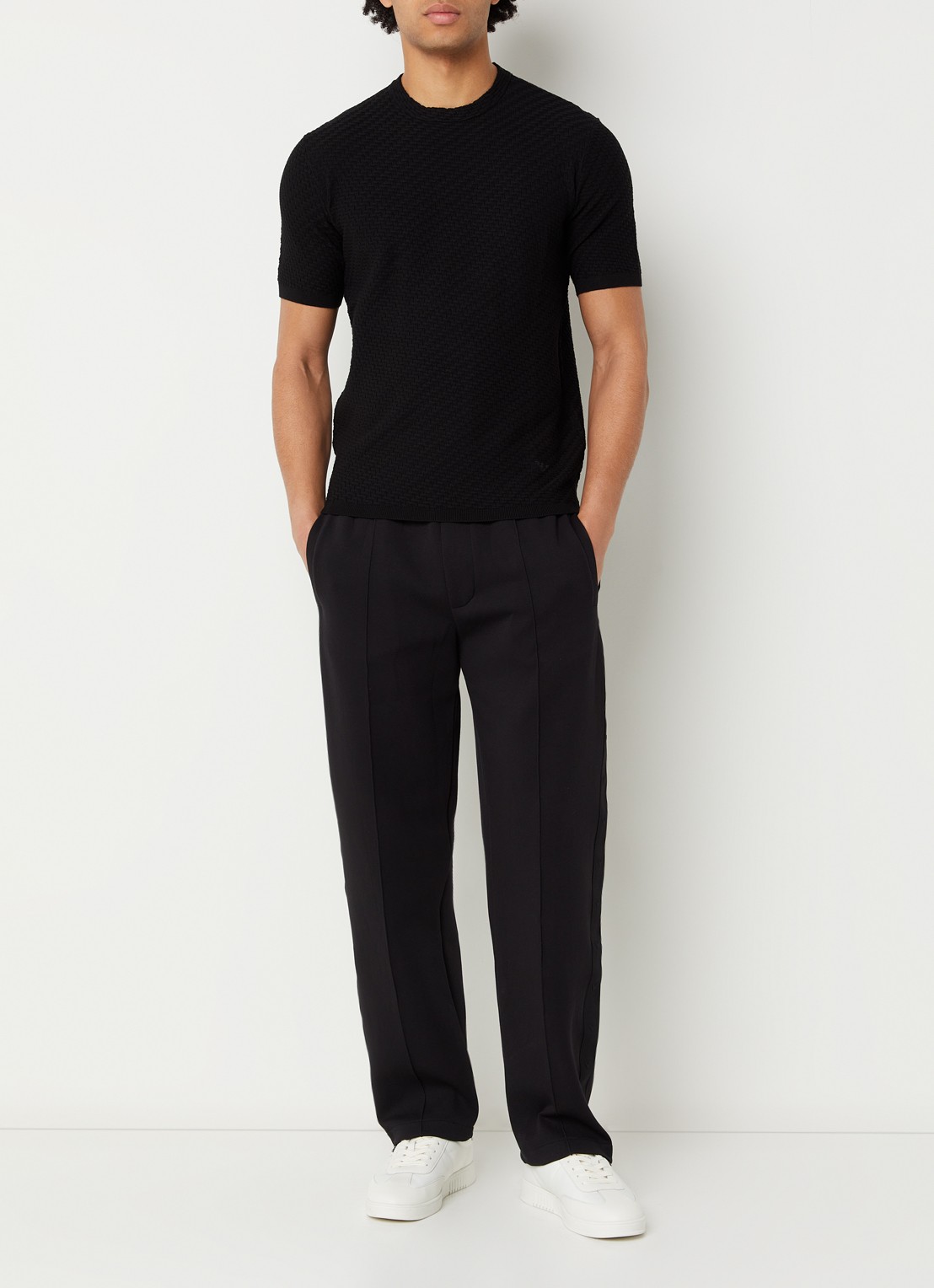 Armani T-shirt met structuur - voorkant 4 zwart