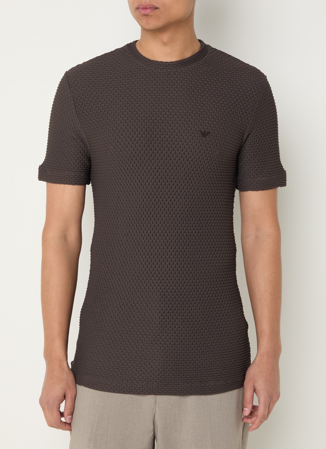 Armani T-shirt met structuur - detail 4 donkerbruin
