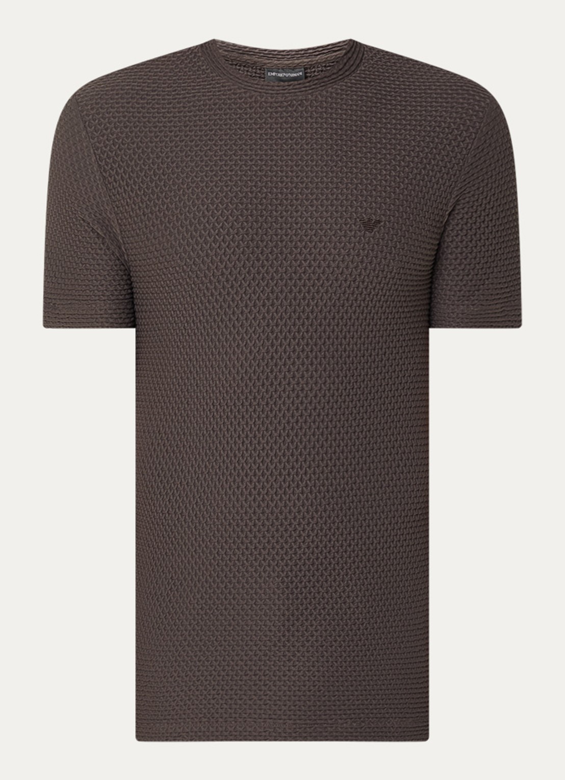 Armani T-shirt met structuur - voorkant donkerbruin