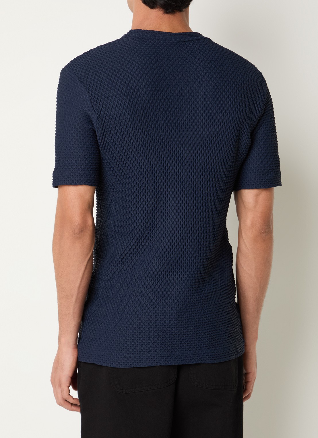 Armani T-shirt met structuur - achterkant 4 donkerblauw