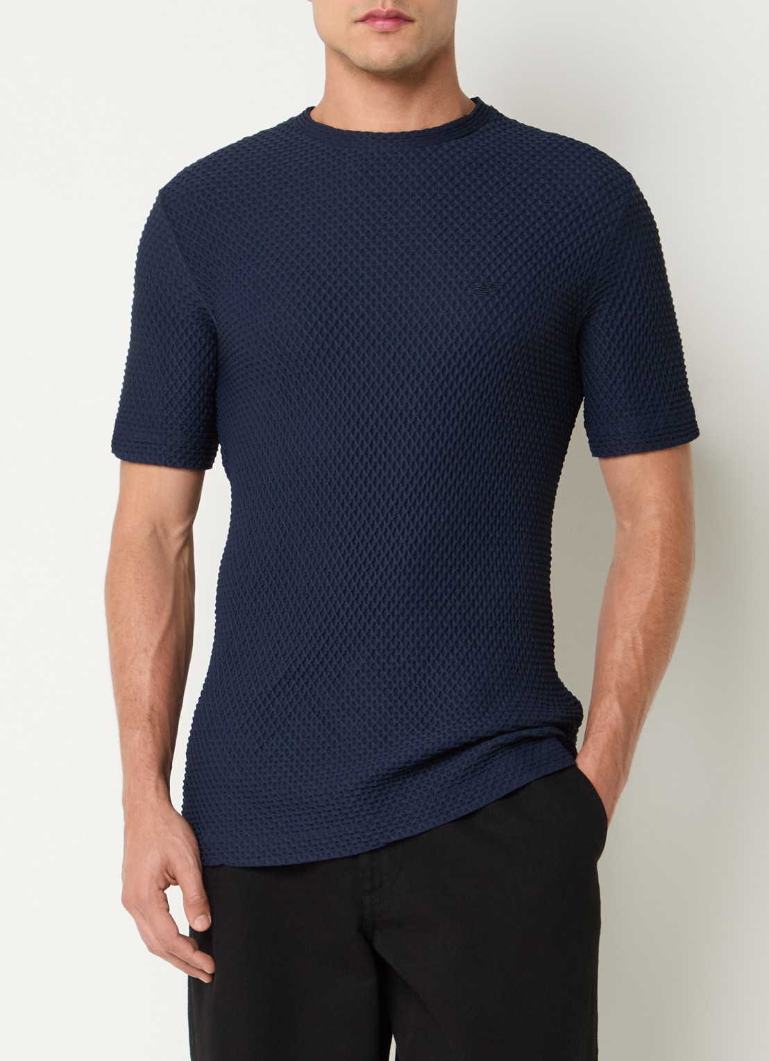 Armani T-shirt met structuur - detail 3 donkerblauw