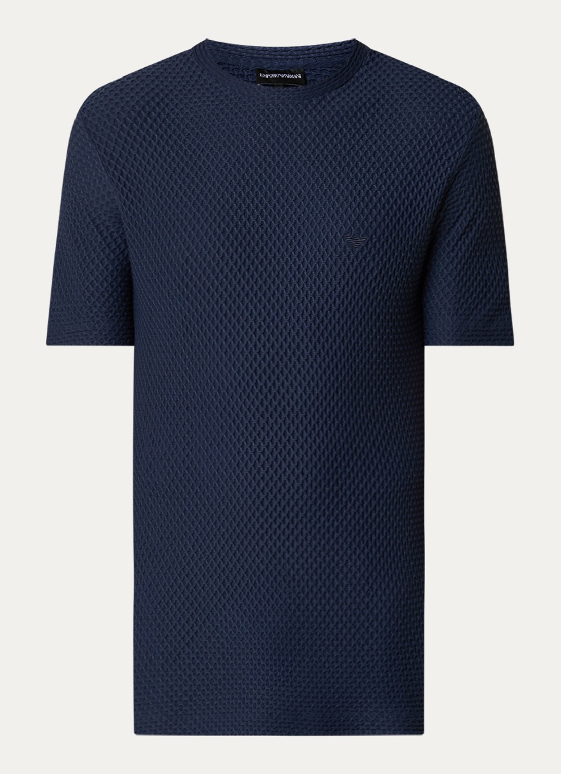 Armani T-shirt met structuur - voorkant donkerblauw