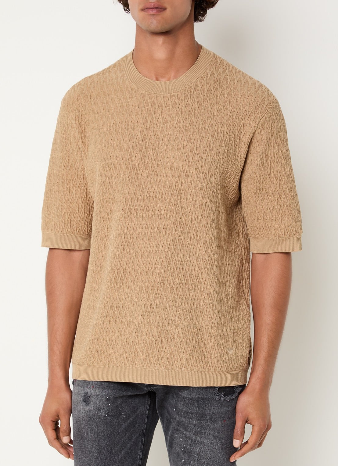 Armani T-shirt met structuur - detail camel