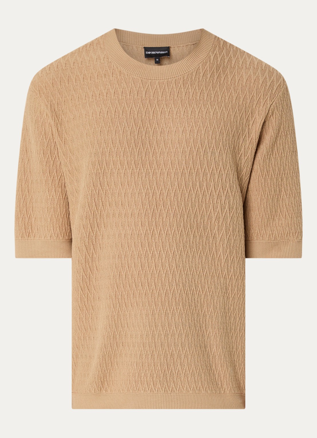 Armani T-shirt met structuur - voorkant 3 camel