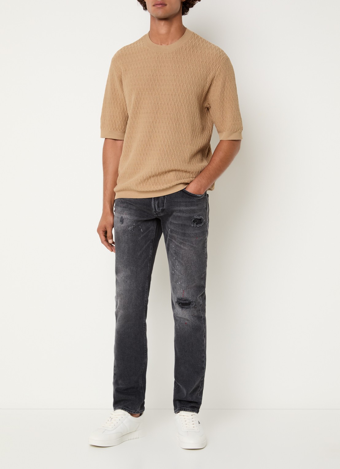 Armani T-shirt met structuur - voorkant 4 camel