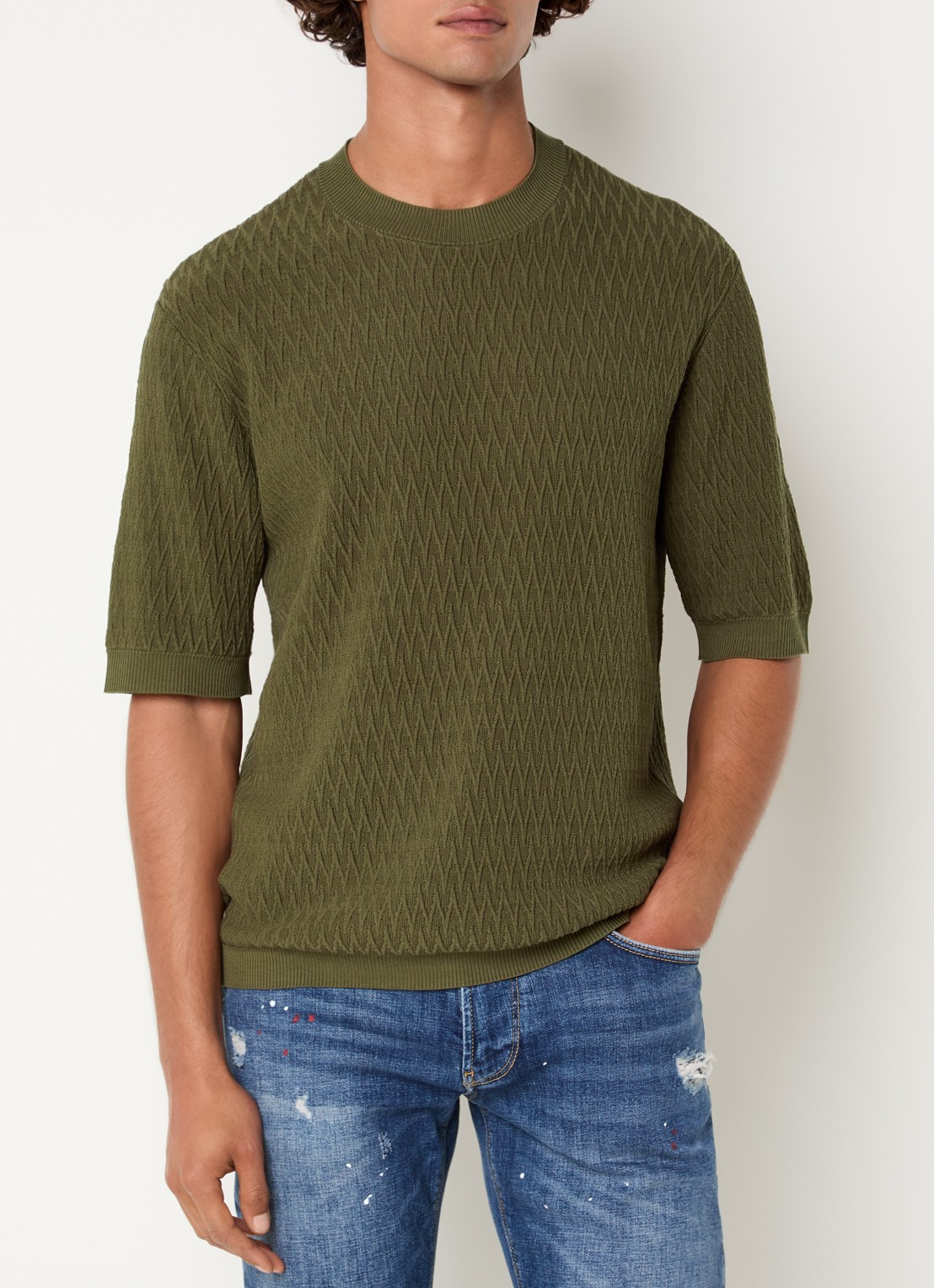 Armani T-shirt met structuur - detail 4 bronsgroen