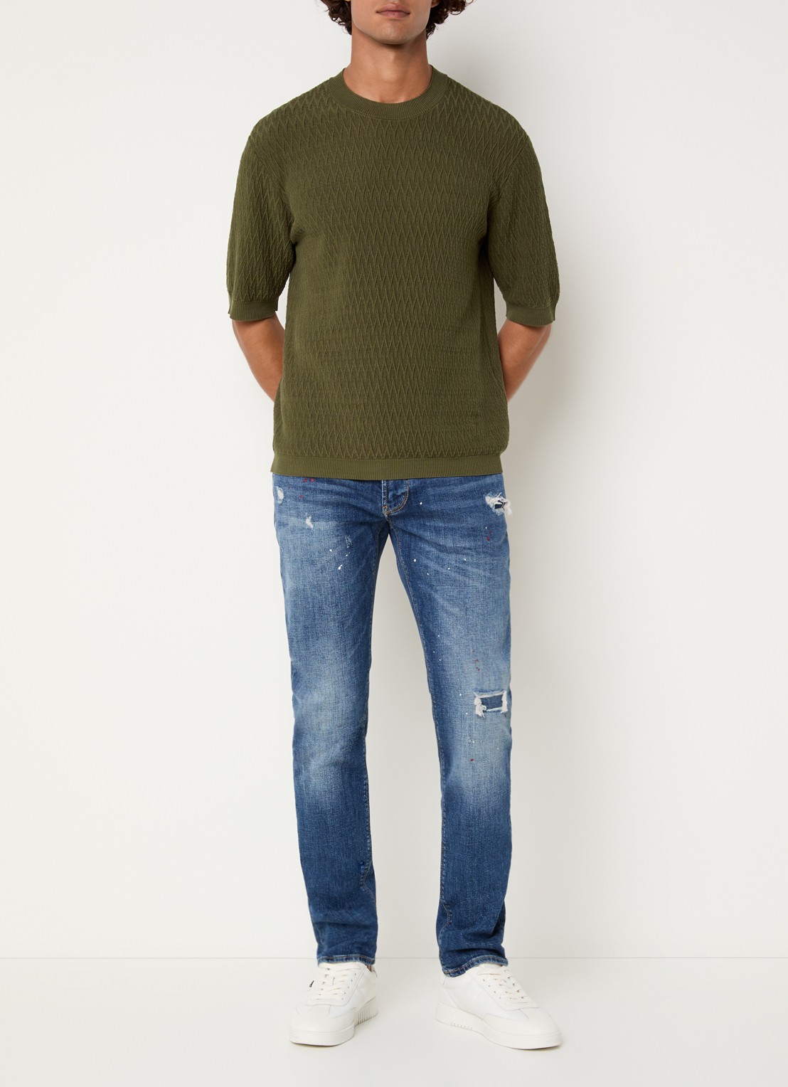 Armani T-shirt met structuur - voorkant 3 bronsgroen