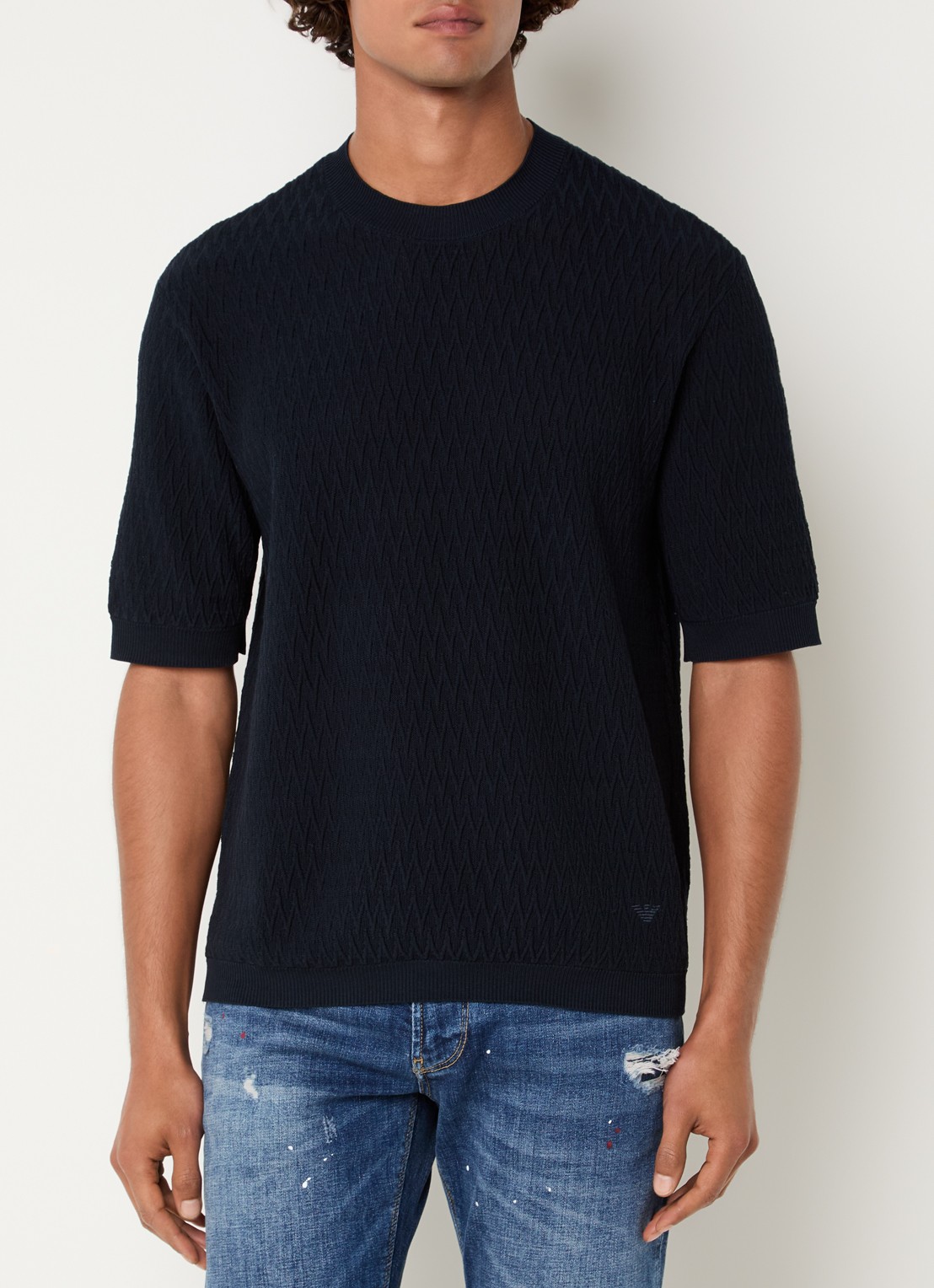 Armani T-shirt met structuur - detail 3 donkerblauw