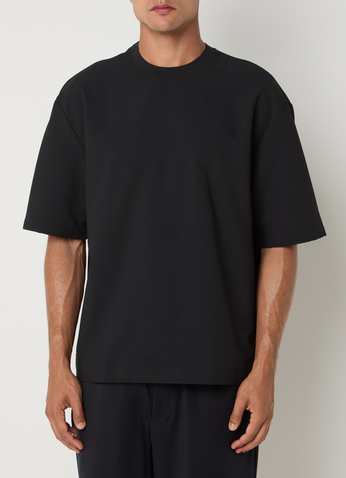 Armani T-shirt met structuur - detail 4 donkerblauw