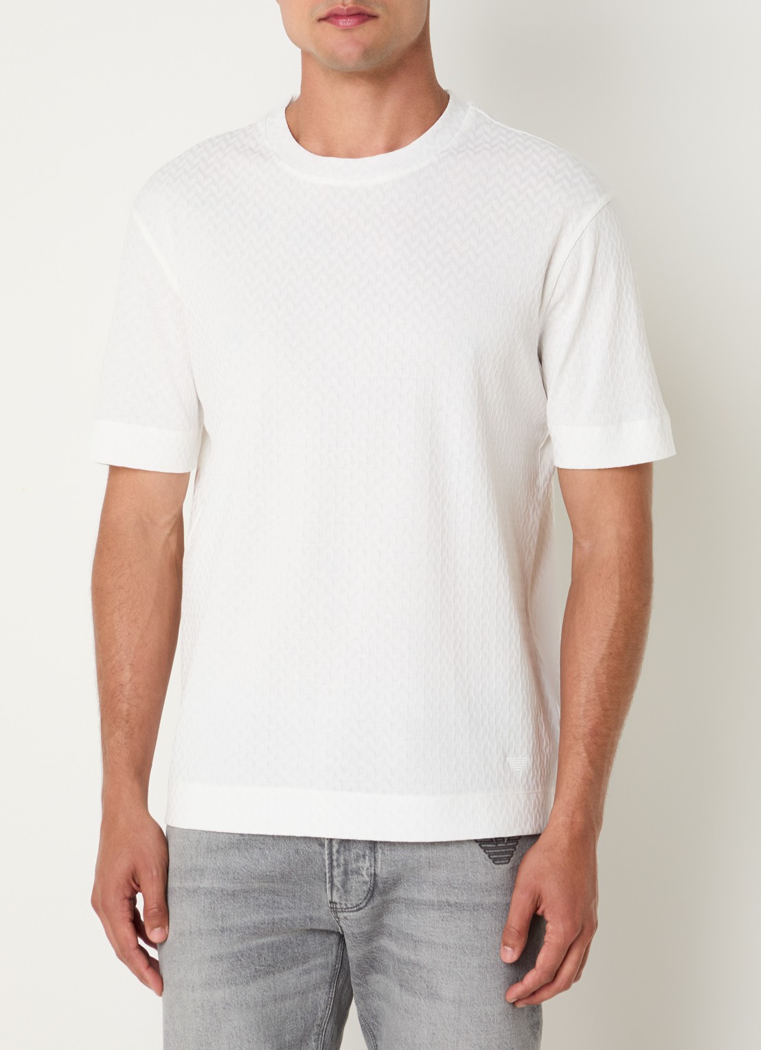 Armani T-shirt met structuur - detail 4 gebroken wit