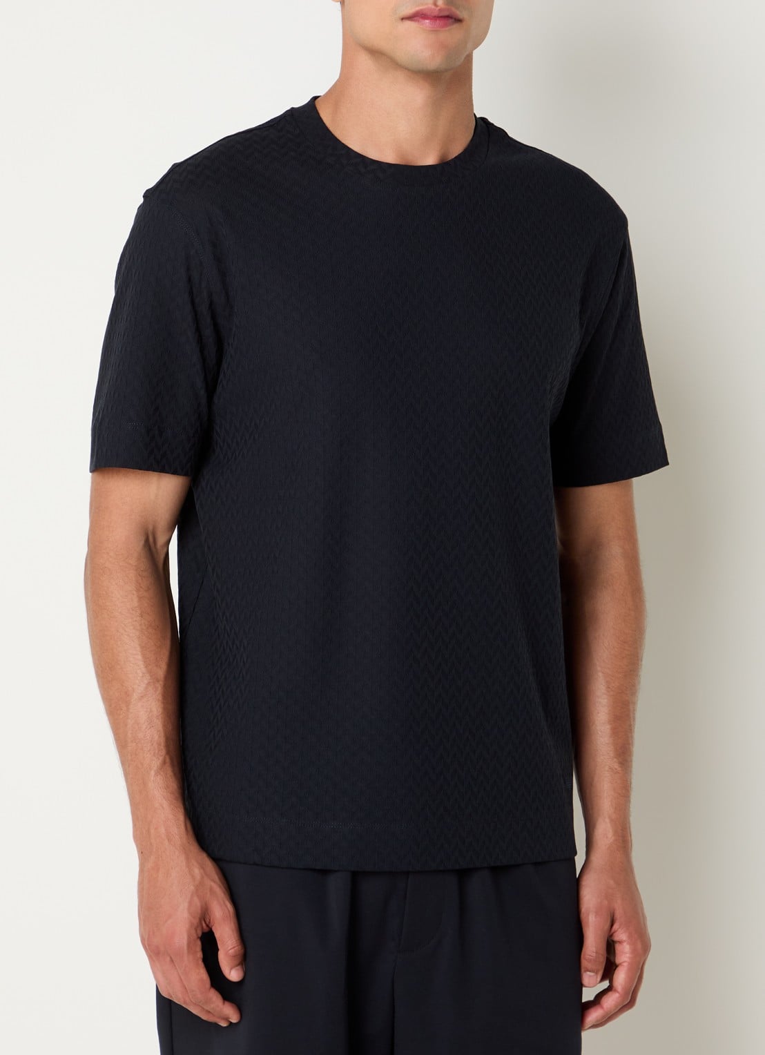 Armani T-shirt met structuur - detail 3 donkerblauw