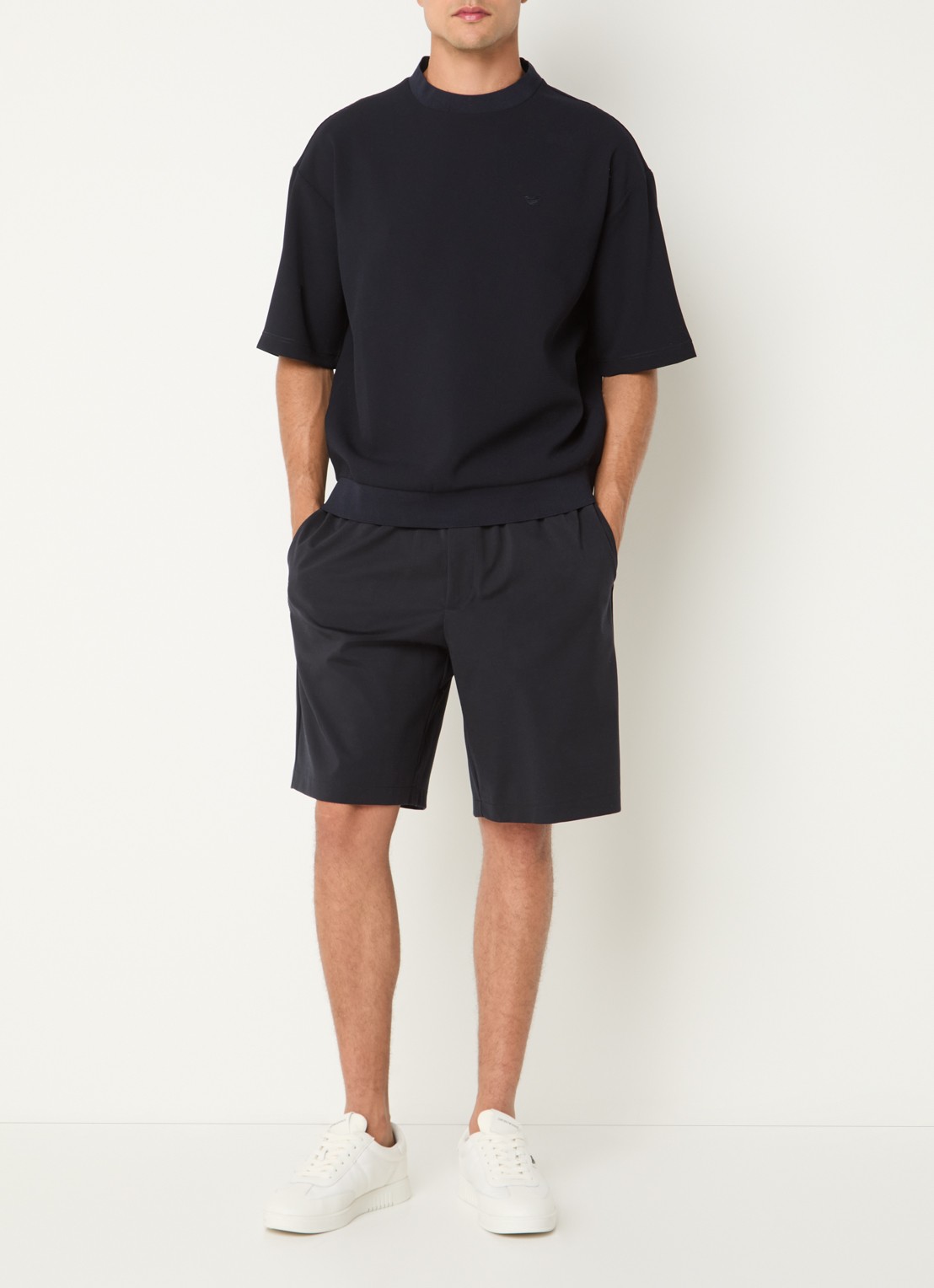Armani T-shirt met structuur - voorkant 4 donkerblauw