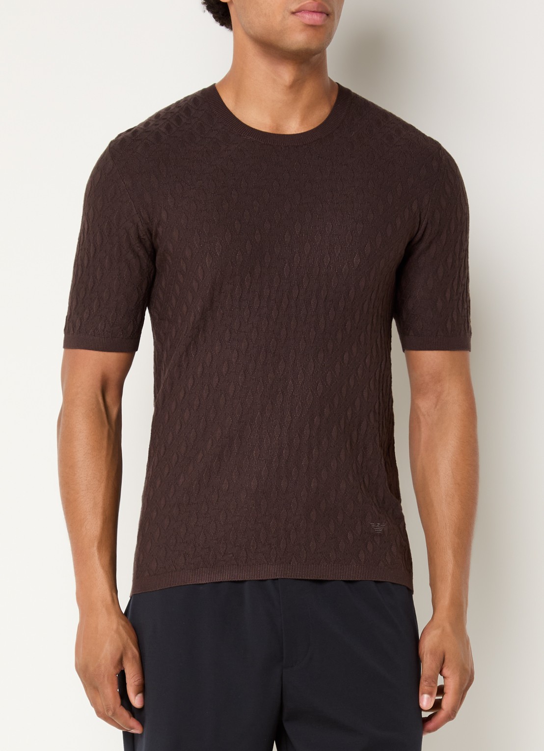 Armani T-shirt met structuur - detail donkerbruin
