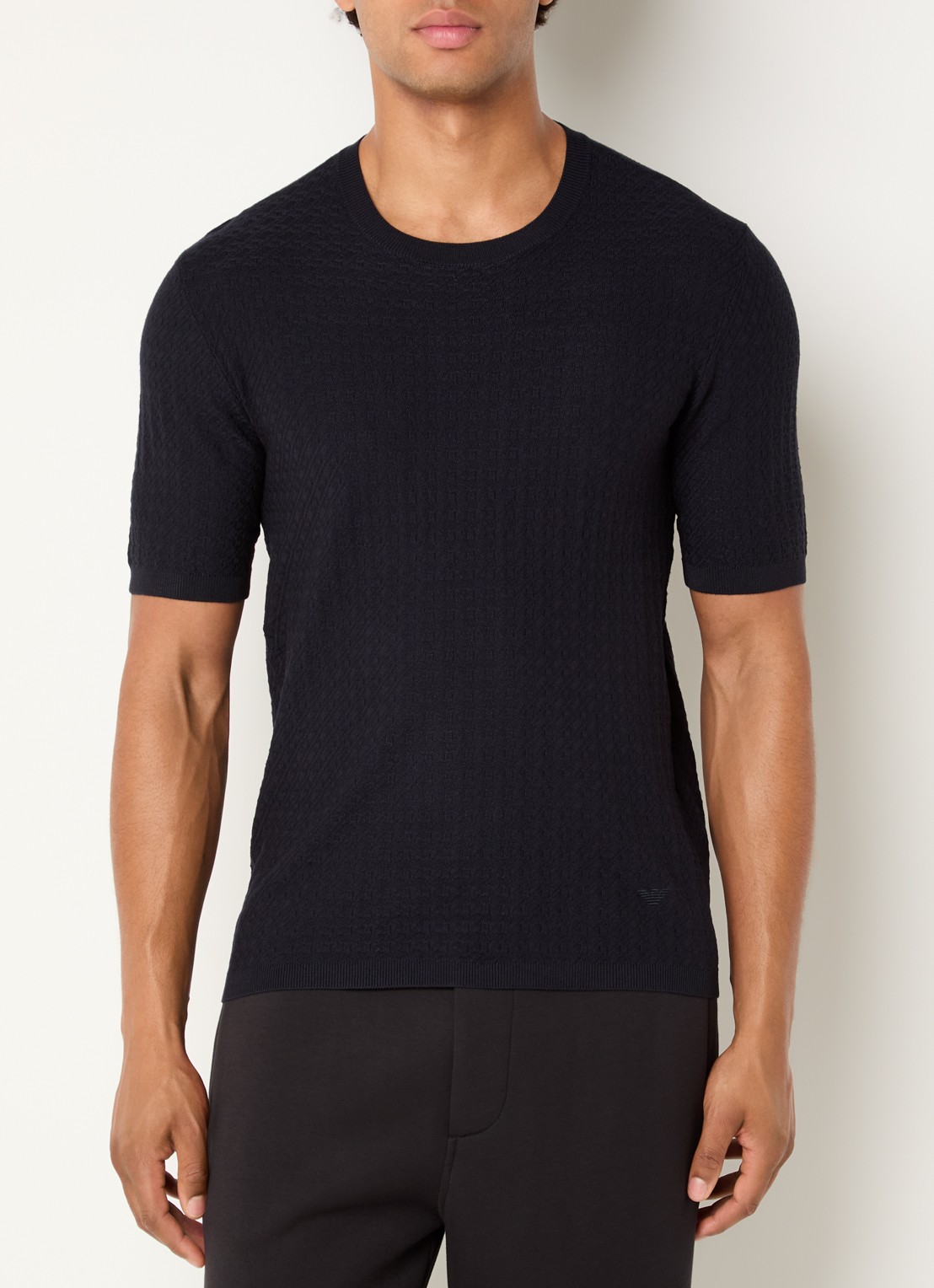 Armani T-shirt met structuur - detail donkerblauw
