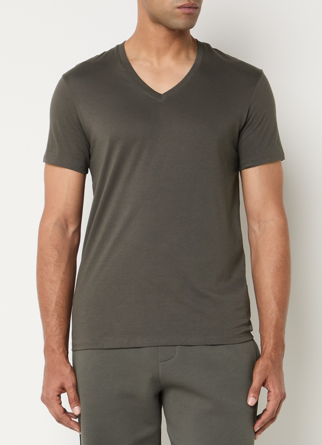Armani T-shirt met V-hals - detail bronsgroen