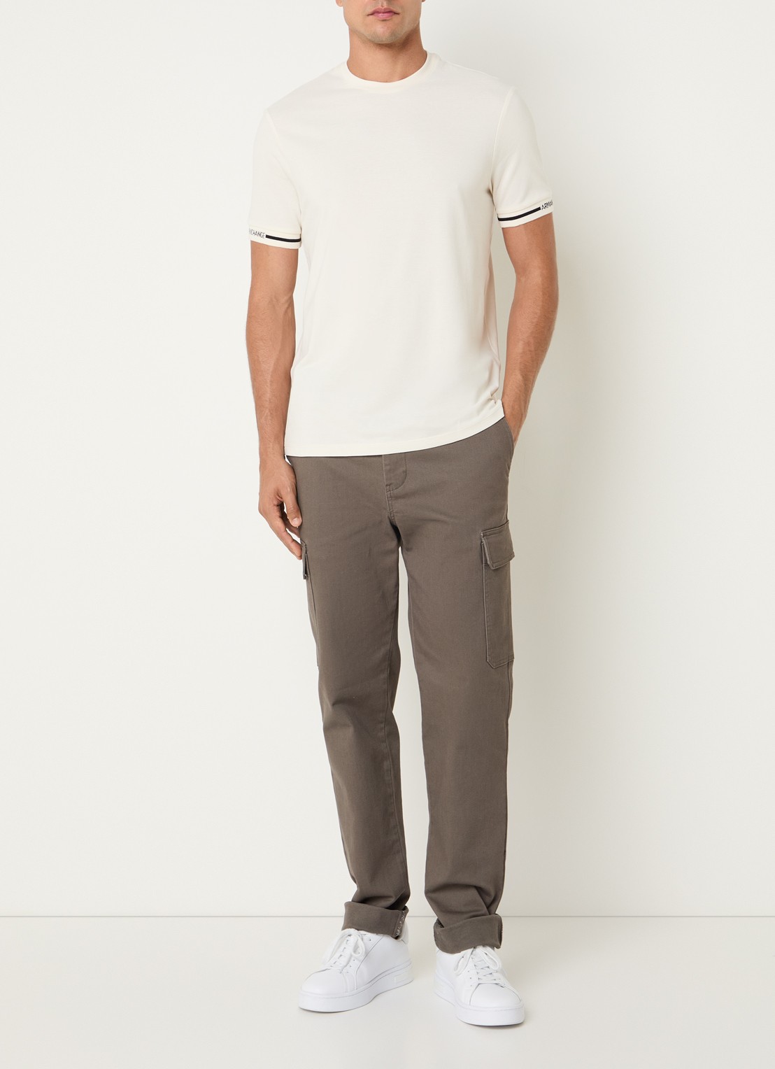 Armani T-shirt van piqué katoen - voorkant 4 gebroken wit
