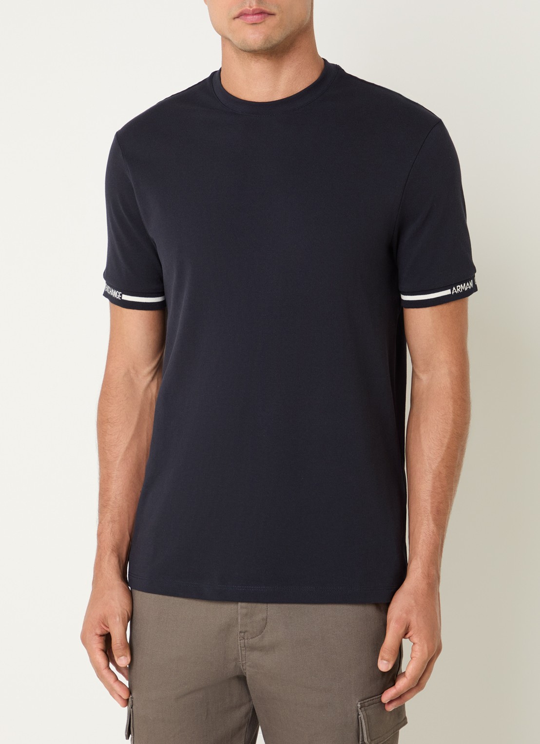 Armani T-shirt van piqué katoen - detail 2 donkerblauw