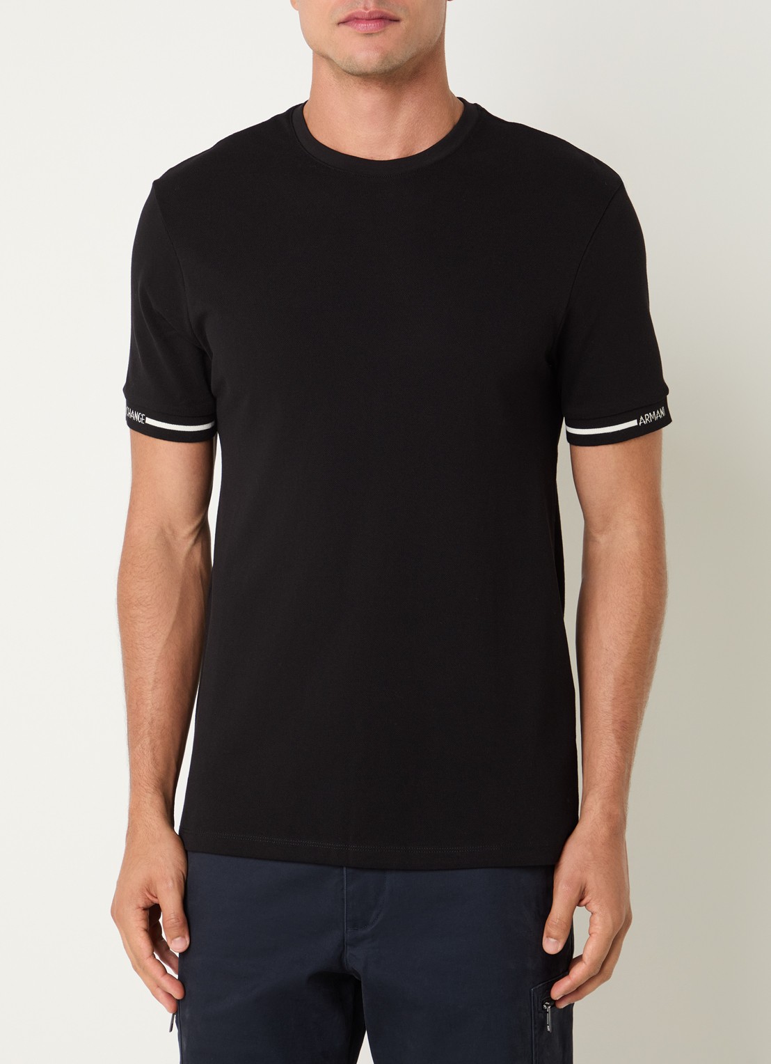 Armani T-shirt van piqué katoen - detail zwart