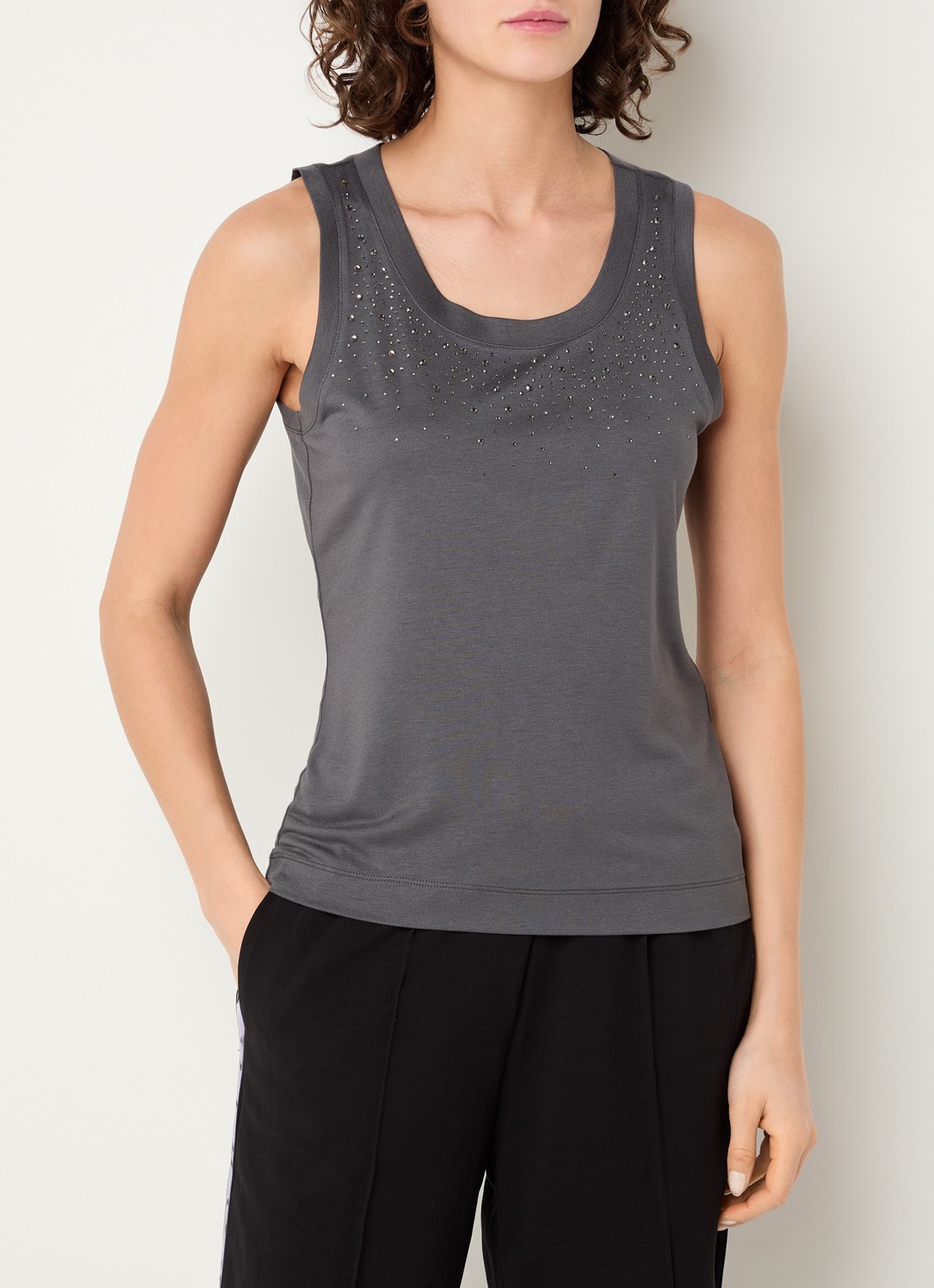 Armani Tanktop met strass  - detail donkergrijs