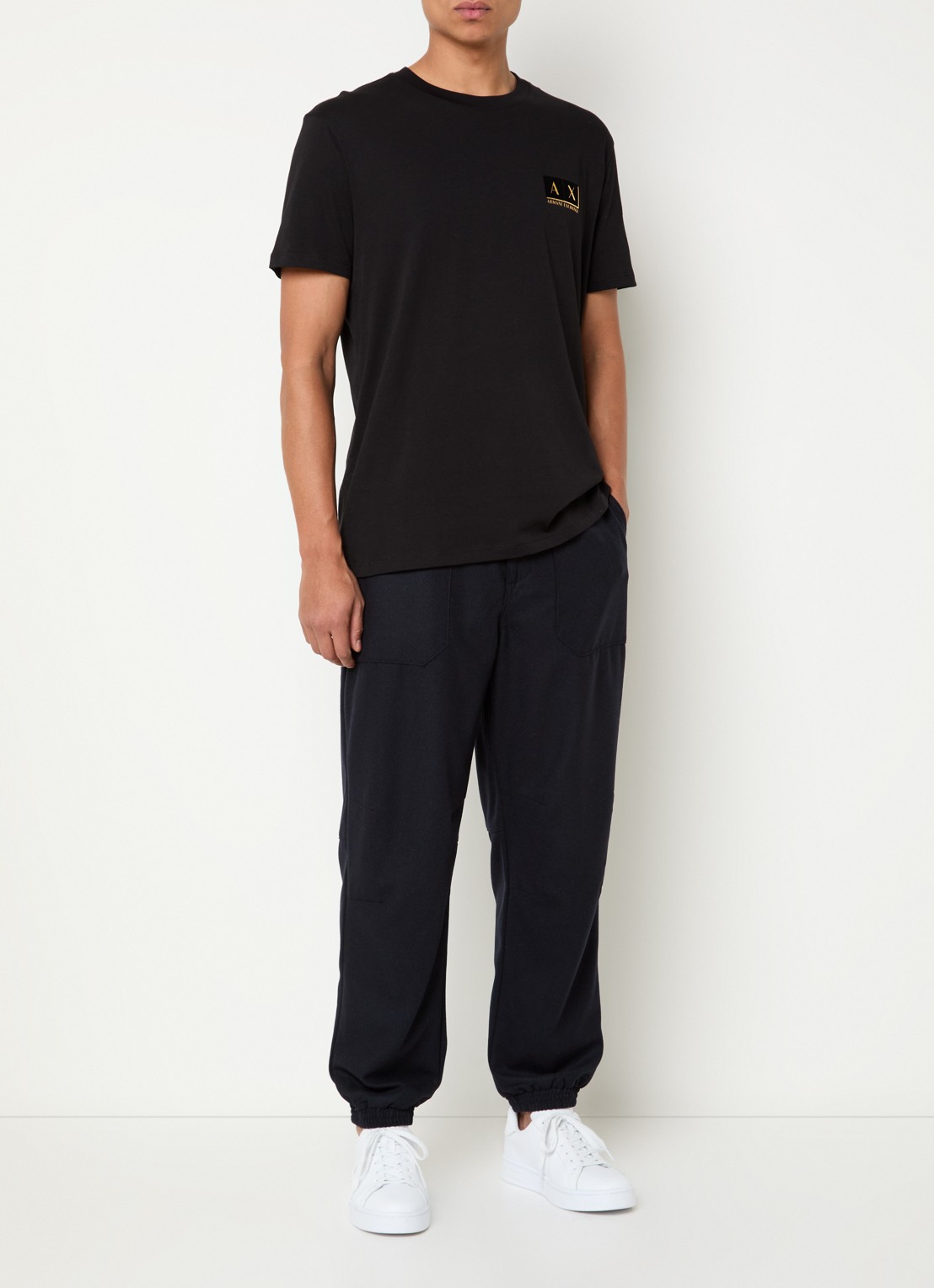Armani Tapered fit broek in scheerwolblend met opgestikte zakken - voorkant 5 donkerblauw