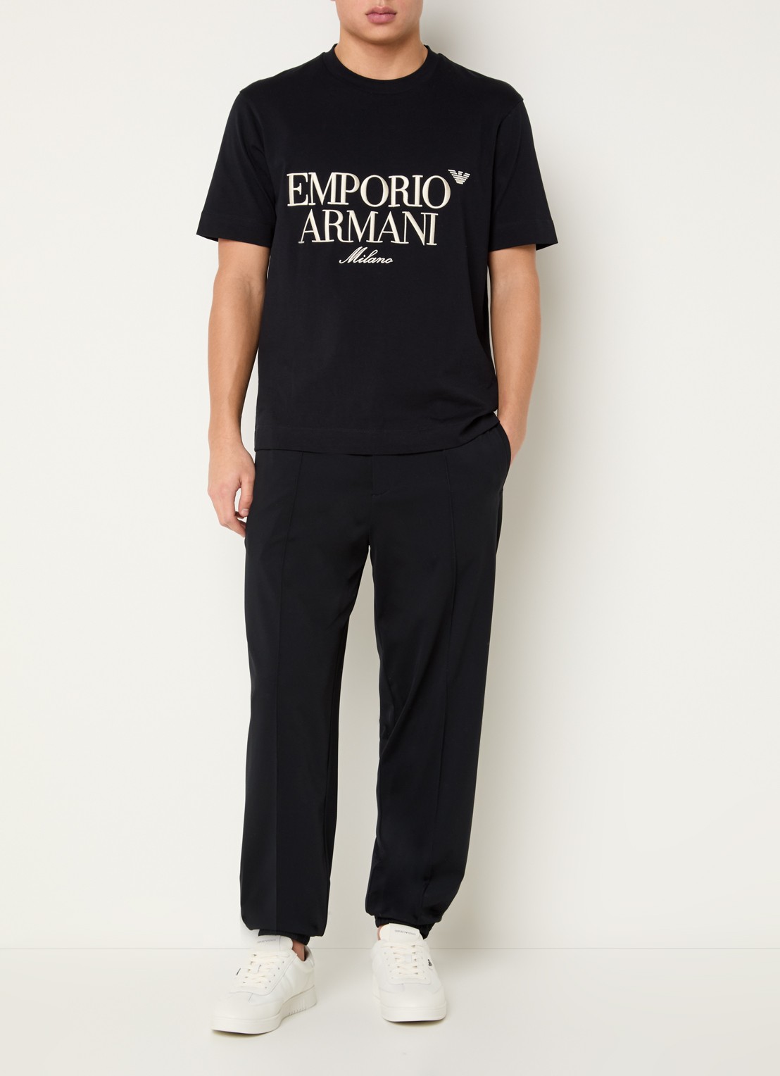 Armani Tapered fit broek met steekzakken - voorkant 2 donkerblauw