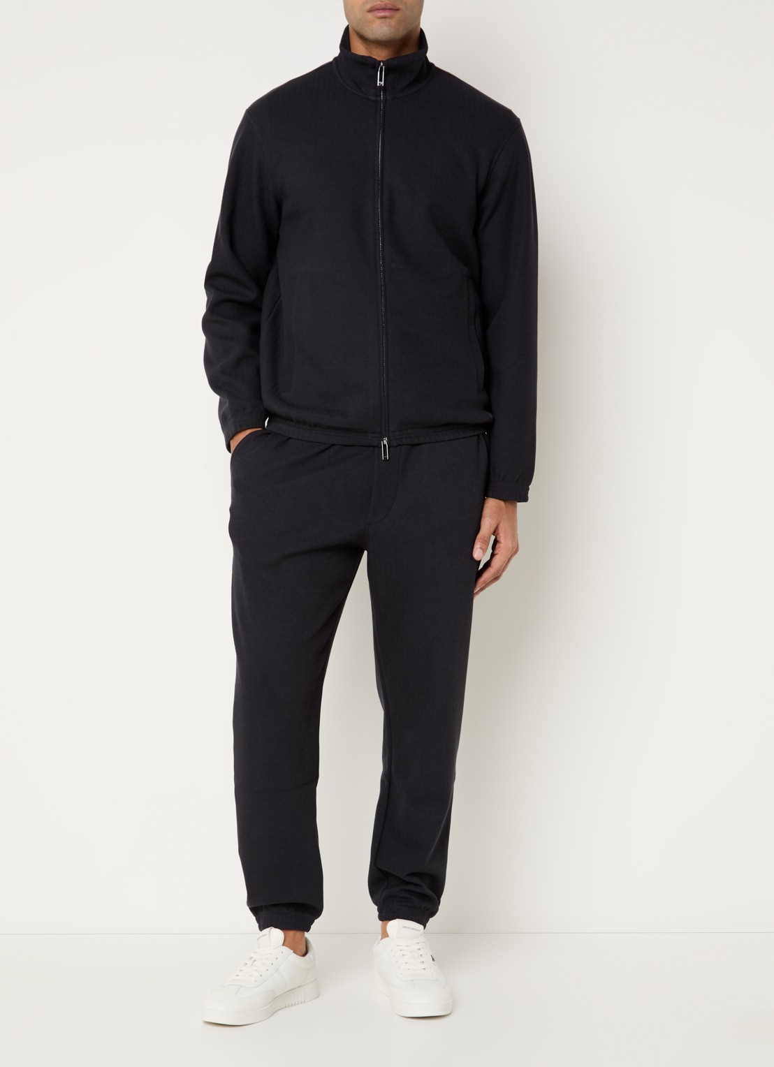 Armani Tapered fit broek met visgraatdessin en steekzakken - voorkant 3 donkerblauw